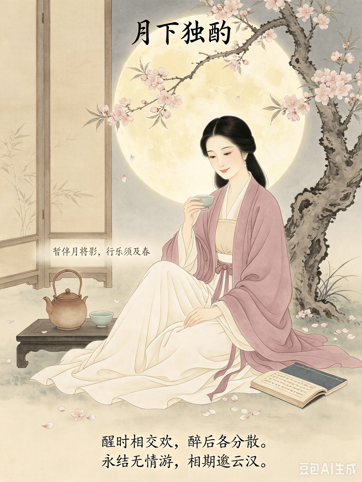Tang Dynasty Poetic Healing: Erasing Modern Mental Friction and Cultivating a Life of Ease Chapter 2: Li Bai’s Drinking Alone by Moonlight — Making Peace with Yourself, Enjoying Solitude, and Conquering the Fear of Loneliness I. The Original Poem Drinking Alone by Moonlight (月下独酌·其一) Among the flowers, a single jug of wine; I drink alone, with no one to share. Raising my cup, I invite the bright moon; Facing my shadow, we become a party of three. The moon, alas, knows nothing of drinking; My shadow merely follows my form. Still, I'll take the moon and my shadow as friends; One must find joy while spring is here. I sing, and the moon lingers; I dance, and my shadow scatters. While awake, we share our joy; After drunkenness, we part our ways. Let us form a bond forever, free from worldly ties; And promise to meet again in the distant Milky Way. II. Poetic Insight This poem was written during a low point in Li Bai’s career. Though he lived in Chang'an—the bustling, prosperous capital of the Tang Dynasty—he remained entirely unappreciated. Surrounded by elites, endless networking, and busy social gatherings, Li Bai found himself trapped in profound spiritual isolation. The people around him were mere acquaintances; no one understood his ambitions, and no one resonated with his true self. The noise belonged to the crowd, while the barrenness belonged to him. On a beautiful spring day, Li Bai set out wine to drink alone. From a conventional perspective, sitting without a single friend by your side is an awkward display of failure and isolation. Yet, Li Bai entirely bypassed society’s "rules of belonging." Instead, he achieved a masterclass in profound self-reconciliation and self-sufficiency. He raised his cup to invite the moon and his own shadow, transforming into a party of three to entertain himself. He knew perfectly well that the moon couldn't drink and his shadow could only mimic him—neither could offer empathy or deep conversation. Yet, he chose to align himself with nature. He let go of the obsession with finding a soulmate in the human world and stopped forcing others to understand him. The core message of this poem is a powerful paradigm shift: stop seeking external validation and companionship, and start cultivating internal joy. Society fears being alone, equating solitude with being abandoned, unpopular, or socially awkward—treating "being by yourself" as a negative state. Li Bai reframes the meaning of solitude: Solitude is not loneliness; it is a retreat from the emotional drain of human interaction, a return to the freedom of your true self. He released the need for companionship, accepted that feeling misunderstood is simply a part of the human experience, and made peace with his own isolation. Without the need to cater to others or fake his emotions, he lived in the most relaxed, authentic way possible. This is the ultimate emotional anchor. III. Real-World Application In the modern world, the vast majority of our mental friction stems from two things: the fear of being alone, and the relentless pursuit of external validation. In the workplace, we force ourselves into cliques, terrified of being marginalized. In our personal lives, we exhaust ourselves maintaining superficial networks because we are afraid to eat alone, shop alone, or spend holidays alone. When we feel down, we desperately seek someone to vent to, craving empathy and comfort. And when we don't get the response we want, we spiral into self-doubt, anxiety, and inadequacy. We have labeled solitude as "failure" and isolation as "desolation." We spend our lives chasing group acceptance, ultimately draining our minds and bodies, constantly burned out by interpersonal relationships. This poem is the ultimate antidote for modern social anxiety and the fear of missing out (FOMO). As a mindset consultant, here is how I recommend applying Li Bai’s wisdom: 1. Reframe Solitude: Understand that being alone is never about being antisocial; it is high-level self-healing. Stop worrying about how others perceive you. Eating alone, going to the doctor alone, taking a walk alone, or spending a weekend solo are perfectly normal, liberating states of being. You do not need to feel sensitive or inferior about it. 2. Stop Outsourcing Your Emotional Needs: Do not anchor your happiness to your friends, family, or partner. Everyone has their own life and cannot be a 24/7 sponge for your negative emotions. Forcing others to empathize will only lead to disappointment, resentment, and further mental exhaustion. Just as Li Bai didn't fixate on having human companions and instead let the moonlight heal him, we must learn to be self-sufficient in providing our own emotional warmth. 3. Master Self-Reconciliation: You don’t need to force yourself to socialize in your free time. Adapt to your own rhythm—tend to your plants, go for a walk, listen to music, or read a book. If you face workplace exclusion or have a small circle of friends, don't bend over backward to please others, and don't doubt your worth. Life is, at its core, a solo journey. The noise of the crowd is temporary; solitude is lifelong. Embrace the moments when no one is by your side. Let go of your expectations of others, stop fighting with yourself, and enjoy the freedom of being alone. By doing so, you will completely break free from the anxiety of fitting in, distance yourself from relationship burnout, and live a life of profound ease and clarity. Guérison poétique sous la dynastie Tang : Effacer les tensions mentales modernes et cultiver une vie sereine Chapitre 2 : « Boire seul au clair de lune » de Li Bai — Faire la paix avec soi-même, savourer la solitude et vaincre la peur de la solitude I. Le poème original « Boire seul au clair de lune » (月下独酌·其一) Parmi les fleurs, une simple cruche de vin ; je bois seul, sans personne avec qui partager. Levant ma coupe, j'invite la lune brillante ; face à mon ombre, nous ne sommes plus qu'un trio. La lune, hélas, ignore tout de la boisson ; mon ombre ne fait que suivre ma forme. Pourtant, je prendrai la lune et mon ombre comme amies ; il faut trouver la joie tant que le printemps est là. Je chante, et la lune s'attarde ; je danse, et mon ombre se disperse. Éveillés, nous partageons notre joie ; après l'ivresse, nous nous séparons. Formons un lien éternel, libre des attaches terrestres ; Et promettons-nous de nous revoir dans la lointaine Voie lactée. II. Réflexion poétique Ce poème fut écrit durant une période difficile de la carrière de Li Bai. Bien qu'il vécût à Chang'an, capitale prospère et animée de la dynastie Tang, il demeurait totalement méconnu. Entouré d'élites, de réseaux sociaux incessants et de réceptions mondaines, Li Bai se sentait prisonnier d'un profond isolement spirituel. Les gens qui l'entouraient n'étaient que de simples connaissances ; personne ne comprenait ses ambitions, et personne ne ressentait sa véritable nature. Le bruit appartenait à la foule, tandis que la solitude lui appartenait. Par une belle journée de printemps, Li Bai se servit du vin pour boire seul. D'un point de vue conventionnel, être assis sans un seul ami à ses côtés est une manifestation gênante d'échec et d'isolement. Pourtant, Li Bai s'affranchit totalement des conventions sociales. Au contraire, il fit preuve d'une profonde paix intérieure et d'une grande autonomie. Il leva sa coupe pour inviter la lune et son ombre, se transformant ainsi en un trio pour se divertir. Il savait pertinemment que la lune ne pouvait boire et que son ombre ne pouvait que l'imiter – aucune des deux ne pouvait lui offrir d'empathie ni de conversation profonde. Pourtant, il choisit de s'harmoniser avec la nature. Il abandonna l'obsession de trouver une âme sœur parmi les humains et cessa de forcer les autres à le comprendre. Le message central de ce poème est un puissant changement de paradigme : cesser de rechercher la validation et la compagnie extérieures et commencer à cultiver la joie intérieure. La société craint la solitude, l'assimilant à l'abandon, à l'impopularité ou à la maladresse sociale – considérant « être seul » comme un état négatif. Li Bai redéfinit le sens de la solitude : la solitude n'est pas l'isolement ; c'est un refuge face à l'épuisement émotionnel des interactions humaines, un retour à la liberté de son être véritable. Il se libéra du besoin de compagnie, accepta que le sentiment d'être incompris fasse simplement partie de l'expérience humaine et fit la paix avec son propre isolement. Sans avoir besoin de plaire aux autres ni de feindre ses émotions, il vécut de la manière la plus détendue et authentique qui soit. C'est l'ancrage émotionnel ultime. III. Application concrète Dans le monde moderne, la grande majorité de nos tensions psychologiques proviennent de deux choses : la peur de la solitude et la quête incessante de validation extérieure. Au travail, nous nous contraignons à former des clans, terrifiés à l’idée d’être marginalisés. Dans notre vie personnelle, nous nous épuisons à entretenir des relations superficielles, car nous avons peur de manger, de faire les courses ou de passer les fêtes seuls. Lorsque nous avons le moral à zéro, nous cherchons désespérément quelqu’un à qui nous confier, avides d’empathie et de réconfort. Et lorsque nous n’obtenons pas la réponse escomptée, nous sombrons dans le doute, l’anxiété et un sentiment d’inadéquation. Nous avons assimilé la solitude à un « échec » et l’isolement à un « désolation ». Nous passons notre vie à rechercher l’approbation du groupe, ce qui finit par nous épuiser physiquement et mentalement, constamment à bout de souffle par les relations interpersonnelles. Ce poème est l’antidote ultime à l’anxiété sociale moderne et à la peur de manquer quelque chose (FOMO). En tant que consultante en développement personnel, voici comment je recommande d'appliquer la sagesse de Li Bai : 1. Repenser la solitude : Comprendre qu'être seul n'est jamais synonyme d'asocialité ; c'est au contraire une forme profonde de guérison intérieure. Cessez de vous soucier du regard des autres. Manger seul, aller chez le médecin seul, se promener seul ou passer un week-end en solitaire sont des états d'être parfaitement normaux et libérateurs. Vous n'avez pas à vous sentir susceptible ou inférieur à ce sujet. 2. Cessez de déléguer vos besoins émotionnels : Ne faites pas dépendre votre bonheur de vos amis, de votre famille ou de votre partenaire. Chacun a sa propre vie et ne peut pas absorber vos émotions négatives 24 h/24 et 7 j/7. Forcer les autres à faire preuve d'empathie ne fera que vous décevoir, vous créer du ressentiment et vous épuiser mentalement. Tout comme Li Bai ne cherchait pas à avoir de compagnons humains et laissait le clair de lune le guérir, nous devons apprendre à être autonomes pour nous apporter notre propre réconfort émotionnel. 3. Cultiver la paix intérieure : Vous n'avez pas besoin de vous forcer à socialiser pendant votre temps libre. Adaptez-vous à votre propre rythme : prenez soin de vos plantes, faites une promenade, écoutez de la musique ou lisez un livre. Si vous êtes victime d'exclusion au travail ou si votre cercle d'amis est restreint, ne vous laissez pas abattre. Tang Dynasty Poetic Healing: Erasing Modern Mental Friction and Cultivating a Life of Ease Chapter 2: Li Bai’s Drinking Alone by Moonlight — Making Peace with Yourself, Enjoying Solitude, and Conquering the Fear of Loneliness I. The Original Poem Drinking Alone by Moonlight (月下独酌·其一) Among the flowers, a single jug of wine; I drink alone, with no one to share. Raising my cup, I invite the bright moon; Facing my shadow, we become a party of three. The moon, alas, knows nothing of drinking; My shadow merely follows my form. Still, I'll take the moon and my shadow as friends; One must find joy while spring is here. I sing, and the moon lingers; I dance, and my shadow scatters. While awake, we share our joy; After drunkenness, we part our ways. Let us form a bond forever, free from worldly ties; And promise to meet again in the distant Milky Way. II. Poetic Insight This poem was written during a low point in Li Bai’s career. Though he lived in Chang'an—the bustling, prosperous capital of the Tang Dynasty—he remained entirely unappreciated. Surrounded by elites, endless networking, and busy social gatherings, Li Bai found himself trapped in profound spiritual isolation. The people around him were mere acquaintances; no one understood his ambitions, and no one resonated with his true self. The noise belonged to the crowd, while the barrenness belonged to him. On a beautiful spring day, Li Bai set out wine to drink alone. From a conventional perspective, sitting without a single friend by your side is an awkward display of failure and isolation. Yet, Li Bai entirely bypassed society’s "rules of belonging." Instead, he achieved a masterclass in profound self-reconciliation and self-sufficiency. He raised his cup to invite the moon and his own shadow, transforming into a party of three to entertain himself. He knew perfectly well that the moon couldn't drink and his shadow could only mimic him—neither could offer empathy or deep conversation. Yet, he chose to align himself with nature. He let go of the obsession with finding a soulmate in the human world and stopped forcing others to understand him. The core message of this poem is a powerful paradigm shift: stop seeking external validation and companionship, and start cultivating internal joy. Society fears being alone, equating solitude with being abandoned, unpopular, or socially awkward—treating "being by yourself" as a negative state. Li Bai reframes the meaning of solitude: Solitude is not loneliness; it is a retreat from the emotional drain of human interaction, a return to the freedom of your true self. He released the need for companionship, accepted that feeling misunderstood is simply a part of the human experience, and made peace with his own isolation. Without the need to cater to others or fake his emotions, he lived in the most relaxed, authentic way possible. This is the ultimate emotional anchor. III. Real-World Application In the modern world, the vast majority of our mental friction stems from two things: the fear of being alone, and the relentless pursuit of external validation. In the workplace, we force ourselves into cliques, terrified of being marginalized. In our personal lives, we exhaust ourselves maintaining superficial networks because we are afraid to eat alone, shop alone, or spend holidays alone. When we feel down, we desperately seek someone to vent to, craving empathy and comfort. And when we don't get the response we want, we spiral into self-doubt, anxiety, and inadequacy. We have labeled solitude as "failure" and isolation as "desolation." We spend our lives chasing group acceptance, ultimately draining our minds and bodies, constantly burned out by interpersonal relationships. This poem is the ultimate antidote for modern social anxiety and the fear of missing out (FOMO). As a mindset consultant, here is how I recommend applying Li Bai’s wisdom: 1. Reframe Solitude: Understand that being alone is never about being antisocial; it is high-level self-healing. Stop worrying about how others perceive you. Eating alone, going to the doctor alone, taking a walk alone, or spending a weekend solo are perfectly normal, liberating states of being. You do not need to feel sensitive or inferior about it. 2. Stop Outsourcing Your Emotional Needs: Do not anchor your happiness to your friends, family, or partner. Everyone has their own life and cannot be a 24/7 sponge for your negative emotions. Forcing others to empathize will only lead to disappointment, resentment, and further mental exhaustion. Just as Li Bai didn't fixate on having human companions and instead let the moonlight heal him, we must learn to be self-sufficient in providing our own emotional warmth. 3. Master Self-Reconciliation: You don’t need to force yourself to socialize in your free time. Adapt to your own rhythm—tend to your plants, go for a walk, listen to music, or read a book. If you face workplace exclusion or have a small circle of friends, don't bend over backward to please others, and don't doubt your worth. Life is, at its core, a solo journey. The noise of the crowd is temporary; solitude is lifelong. Embrace the moments when no one is by your side. Let go of your expectations of others, stop fighting with yourself, and enjoy the freedom of being alone. By doing so, you will completely break free from the anxiety of fitting in, distance yourself from relationship burnout, and live a life of profound ease and clarity. Guérison poétique sous la dynastie Tang : Effacer les tensions mentales modernes et cultiver une vie sereine Chapitre 2 : « Boire seul au clair de lune » de Li Bai — Faire la paix avec soi-même, savourer la solitude et vaincre la peur de la solitude I. Le poème original « Boire seul au clair de lune » (月下独酌·其一) Parmi les fleurs, une simple cruche de vin ; je bois seul, sans personne avec qui partager. Levant ma coupe, j'invite la lune brillante ; face à mon ombre, nous ne sommes plus qu'un trio. La lune, hélas, ignore tout de la boisson ; mon ombre ne fait que suivre ma forme. Pourtant, je prendrai la lune et mon ombre comme amies ; il faut trouver la joie tant que le printemps est là. Je chante, et la lune s'attarde ; je danse, et mon ombre se disperse. Éveillés, nous partageons notre joie ; après l'ivresse, nous nous séparons. Formons un lien éternel, libre des attaches terrestres ; Et promettons-nous de nous revoir dans la lointaine Voie lactée. II. Réflexion poétique Ce poème fut écrit durant une période difficile de la carrière de Li Bai. Bien qu'il vécût à Chang'an, capitale prospère et animée de la dynastie Tang, il demeurait totalement méconnu. Entouré d'élites, de réseaux sociaux incessants et de réceptions mondaines, Li Bai se sentait prisonnier d'un profond isolement spirituel. Les gens qui l'entouraient n'étaient que de simples connaissances ; personne ne comprenait ses ambitions, et personne ne ressentait sa véritable nature. Le bruit appartenait à la foule, tandis que la solitude lui appartenait. Par une belle journée de printemps, Li Bai se servit du vin pour boire seul. D'un point de vue conventionnel, être assis sans un seul ami à ses côtés est une manifestation gênante d'échec et d'isolement. Pourtant, Li Bai s'affranchit totalement des conventions sociales. Au contraire, il fit preuve d'une profonde paix intérieure et d'une grande autonomie. Il leva sa coupe pour inviter la lune et son ombre, se transformant ainsi en un trio pour se divertir. Il savait pertinemment que la lune ne pouvait boire et que son ombre ne pouvait que l'imiter – aucune des deux ne pouvait lui offrir d'empathie ni de conversation profonde. Pourtant, il choisit de s'harmoniser avec la nature. Il abandonna l'obsession de trouver une âme sœur parmi les humains et cessa de forcer les autres à le comprendre. Le message central de ce poème est un puissant changement de paradigme : cesser de rechercher la validation et la compagnie extérieures et commencer à cultiver la joie intérieure. La société craint la solitude, l'assimilant à l'abandon, à l'impopularité ou à la maladresse sociale – considérant « être seul » comme un état négatif. Li Bai redéfinit le sens de la solitude : la solitude n'est pas l'isolement ; c'est un refuge face à l'épuisement émotionnel des interactions humaines, un retour à la liberté de son être véritable. Il se libéra du besoin de compagnie, accepta que le sentiment d'être incompris fasse simplement partie de l'expérience humaine et fit la paix avec son propre isolement. Sans avoir besoin de plaire aux autres ni de feindre ses émotions, il vécut de la manière la plus détendue et authentique qui soit. C'est l'ancrage émotionnel ultime. III. Application concrète Dans le monde moderne, la grande majorité de nos tensions psychologiques proviennent de deux choses : la peur de la solitude et la quête incessante de validation extérieure. Au travail, nous nous contraignons à former des clans, terrifiés à l’idée d’être marginalisés. Dans notre vie personnelle, nous nous épuisons à entretenir des relations superficielles, car nous avons peur de manger, de faire les courses ou de passer les fêtes seuls. Lorsque nous avons le moral à zéro, nous cherchons désespérément quelqu’un à qui nous confier, avides d’empathie et de réconfort. Et lorsque nous n’obtenons pas la réponse escomptée, nous sombrons dans le doute, l’anxiété et un sentiment d’inadéquation. Nous avons assimilé la solitude à un « échec » et l’isolement à un « désolation ». Nous passons notre vie à rechercher l’approbation du groupe, ce qui finit par nous épuiser physiquement et mentalement, constamment à bout de souffle par les relations interpersonnelles. Ce poème est l’antidote ultime à l’anxiété sociale moderne et à la peur de manquer quelque chose (FOMO). En tant que consultante en développement personnel, voici comment je recommande d'appliquer la sagesse de Li Bai : 1. Repenser la solitude : Comprendre qu'être seul n'est jamais synonyme d'asocialité ; c'est au contraire une forme profonde de guérison intérieure. Cessez de vous soucier du regard des autres. Manger seul, aller chez le médecin seul, se promener seul ou passer un week-end en solitaire sont des états d'être parfaitement normaux et libérateurs. Vous n'avez pas à vous sentir susceptible ou inférieur à ce sujet. 2. Cessez de déléguer vos besoins émotionnels : Ne faites pas dépendre votre bonheur de vos amis, de votre famille ou de votre partenaire. Chacun a sa propre vie et ne peut pas absorber vos émotions négatives 24 h/24 et 7 j/7. Forcer les autres à faire preuve d'empathie ne fera que vous décevoir, vous créer du ressentiment et vous épuiser mentalement. Tout comme Li Bai ne cherchait pas à avoir de compagnons humains et laissait le clair de lune le guérir, nous devons apprendre à être autonomes pour nous apporter notre propre réconfort émotionnel. 3. Cultiver la paix intérieure : Vous n'avez pas besoin de vous forcer à socialiser pendant votre temps libre. Adaptez-vous à votre propre rythme : prenez soin de vos plantes, faites une promenade, écoutez de la musique ou lisez un livre. Si vous êtes victime d'exclusion au travail ou si votre cercle d'amis est restreint, ne vous laissez pas abattre.