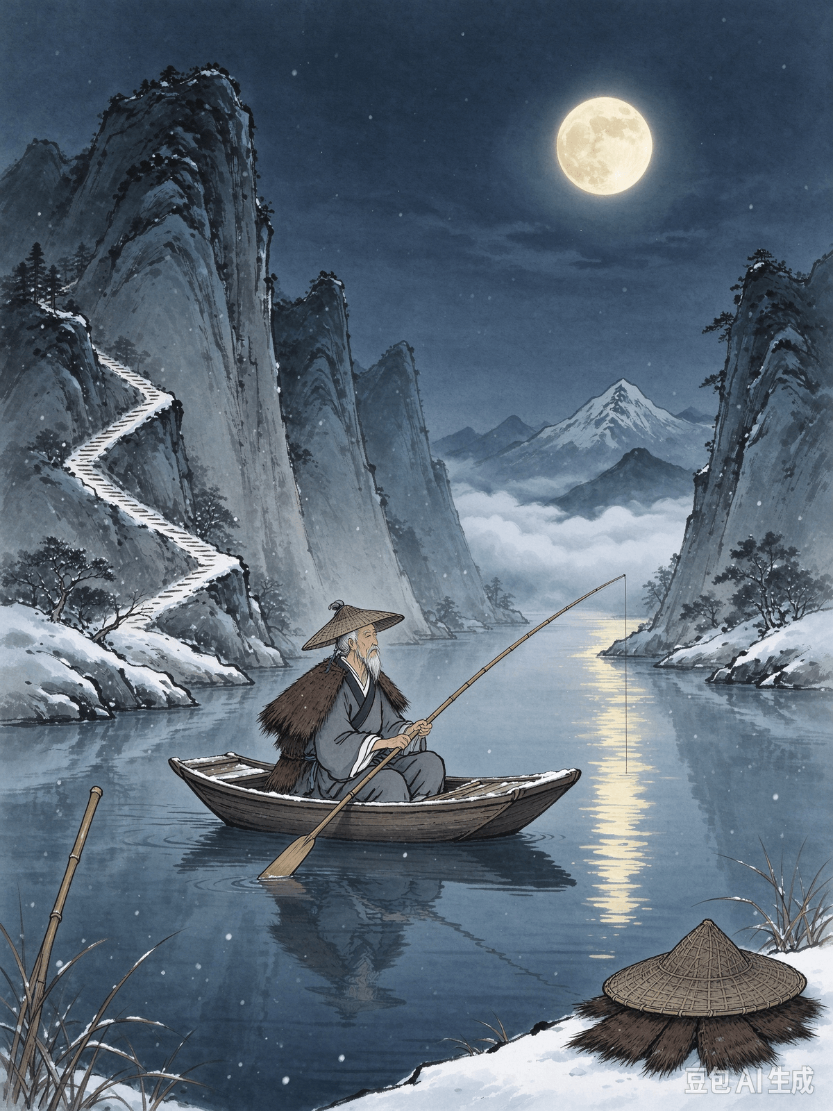 Classical Poetry Healing Article 8: Liu Zongyuan's "River Snow" — Enjoying Solitude, Staying True to Yourself, and Finding Strength in Loneliness I. Original Poem A thousand mountains, the flight of birds extinguished, Ten thousand paths, human footprints erased. A solitary boat, an old man in a straw cape and hat, Fishing alone in the cold river snow. II. Poem Interpretation Banished to Yongzhou and trapped in an oppressive and lonely environment, Liu Zongyuan wrote this timeless masterpiece of solitude. Between heaven and earth, the mountains are utterly silent; birds have vanished, and travelers are gone. The entire world is reduced to nothing but swirling snow, with only an old man sitting in a solitary boat, fishing alone on the freezing river. While the outside world is desolate, barren, and devoid of companionship, the old man remains completely at ease. Without anxiety or panic, he maintains his inner order amidst extreme loneliness. Many people fear being alone. The moment they are by themselves, their minds race, panic sets in, and they equate solitude with suffering. However, Liu Zongyuan illustrates an advanced state of mind regarding solitude: being alone is not a torment, but an opportunity to converse with yourself and settle your mind. The noise and chaos of the outside world can easily disturb your true self; when surrounded by crowds, you constantly have to cater to others and conform to societal norms, making it hard to hear your own inner voice. Only in solitude, stripped of all interpersonal interference, can you see clearly what you truly want and protect your authentic self from being swept away by external forces. This poem cures two types of internal friction: first, the fear of solitude that leads to frantic socializing to mask inner emptiness; and second, the self-negation that arises from being alone, the belief that a lack of company equates to failure. The wisdom of the old fisherman in the snowy river is this: you do not need to rely on the company of others to find peace of mind. A person who is internally harmonious can find a steadying strength even when surrounded by a blizzard in an isolated world. Solitude is not about being abandoned by the world; it is about proactively returning to yourself to accumulate inner resilience. III. Real-world Application Solitude-induced anxiety is incredibly common today: being unable to calm down when alone, frantically scrolling on phones or seeking out chats because of a fear of facing one's own mind in the quiet; living alone and falling into an empty, depressed state at night, convinced that loneliness is inherently painful; doubting oneself when away from crowds, feeling unpopular, out of place, and suffering from inferiority-driven internal friction; or losing oneself in noisy social circles, constantly catering to others while losing one's own opinions. You can learn from the "River Snow" mindset of solitude to accumulate inner strength within loneliness: • Let go of the fear of solitude and proactively create time to be alone. You don't need to constantly rely on socializing to fill your life. Set aside time each day to be alone—read a book, sit quietly, or take a walk. Get used to your own company and break free from the mindset of feeling "uneasy without someone around." • Strip away external noise and listen to your true self when alone. Step away from the judgments of others and the exhausting standards of society. Quietly sort through your emotions and goals, distinguishing which pursuits come from your own heart and which are merely to please others. Protect your unique personal values. • Accept the state of walking alone temporarily, and do not feel inferior because of loneliness. Life naturally has phases where you must walk alone. Being misunderstood or unaccompanied is only a temporary state; it does not mean you are fundamentally flawed, and you do not need to deliberately flatter others just to secure companionship. • Settle yourself in solitude and build your inner foundation. Like the old man fishing alone in the cold river, use your alone time to refine your abilities and calm your mind. Reduce the comparison and anxiety brought on by the outside world. As your inner self becomes calm and powerful, solitude will no longer be a torment, but a process of self-healing and recharging. Even in a solitary world filled with a massive blizzard, you can sit peacefully and fish. Learn to enjoy solitude, stay true to your heart in the quiet, and draw the inner strength to face the world from the time you spend alone. La poésie classique comme source de guérison Article 8 : « Neige sur la rivière » de Liu Zongyuan — Apprécier la solitude, rester fidèle à soi-même et puiser de la force dans l'isolement I. Le poème original Mille montagnes, le vol des oiseaux éteint ; dix mille sentiers, les traces de pas humains effacées. Une barque solitaire, un vieillard vêtu d'une cape et d'un chapeau de paille, pêchant seul dans la neige glacée de la rivière. II. Interprétation du poème Exilé à Yongzhou et confiné dans un environnement oppressant et solitaire, Liu Zongyuan a écrit ce chef-d'œuvre intemporel sur la solitude. Entre ciel et terre, les montagnes sont d'un silence absolu ; les oiseaux ont disparu et les voyageurs se sont volatilisés. Le monde entier se réduit à un tourbillon de neige, avec pour seule présence un vieillard assis dans une barque solitaire, pêchant seul sur la rivière glacée. Alors que le monde extérieur est désolé, aride et dépourvu de compagnie, le vieillard demeure parfaitement serein. Sans anxiété ni panique, il préserve son équilibre intérieur au cœur d'une solitude extrême. Beaucoup de gens redoutent la solitude. Dès qu'ils se retrouvent seuls, leur esprit s'emballe, la panique s'installe et ils assimilent la solitude à la souffrance. Pourtant, Liu Zongyuan illustre un état d'esprit élevé face à la solitude : être seul n'est pas un tourment, mais une occasion de dialoguer avec soi-même et d'apaiser son esprit. Le bruit et le chaos du monde extérieur peuvent aisément perturber votre moi profond ; au milieu de la foule, vous devez constamment vous plier aux attentes d'autrui et aux normes sociales, ce qui rend difficile l'écoute de votre propre voix intérieure. Ce n'est que dans la solitude, libéré de toute interférence relationnelle, que vous pouvez voir clairement ce que vous désirez vraiment et protéger votre moi authentique, évitant ainsi qu'il ne soit emporté par des forces extérieures. Ce poème guérit deux types de conflits intérieurs : premièrement, la peur de la solitude qui pousse à une socialisation effrénée pour masquer un vide intérieur ; et deuxièmement, le déni de soi qui surgit de l'isolement, cette croyance selon laquelle l'absence de compagnie équivaut à un échec. La sagesse du vieux pêcheur sur la rivière enneigée est la suivante : nul besoin de dépendre de la compagnie d'autrui pour trouver la paix de l'esprit. Une personne en harmonie avec elle-même peut puiser une force stabilisatrice en elle, même au cœur d'un blizzard, dans un monde isolé. La solitude ne signifie pas être abandonné par le monde ; c'est une démarche volontaire de retour sur soi pour renforcer sa résilience intérieure. III. Application concrète L'anxiété liée à la solitude est extrêmement répandue aujourd'hui : l'incapacité à s'apaiser lorsqu'on est seul, le besoin frénétique de faire défiler les écrans ou de chercher à discuter par peur de se retrouver face à ses propres pensées dans le silence ; vivre seul et sombrer dans un état de vide et de dépression à la tombée de la nuit, convaincu que la solitude est intrinsèquement douloureuse ; douter de soi loin de la foule, se sentir impopulaire ou inadapté, et souffrir d'un conflit intérieur né d'un sentiment d'infériorité ; ou encore se perdre dans des cercles sociaux bruyants, cherchant constamment à plaire aux autres au point d'oublier ses propres opinions. Vous pouvez vous inspirer de l'état d'esprit évoqué dans le poème « Neige sur la rivière » pour cultiver votre force intérieure au sein de la solitude : • Libérez-vous de la peur de la solitude et ménagez-vous volontairement des moments pour être seul. Il n'est pas nécessaire de dépendre constamment des interactions sociales pour combler votre vie. Consacrez chaque jour un temps à la solitude : lisez un livre, asseyez-vous tranquillement ou promenez-vous. Apprivoisez votre propre compagnie et affranchissez-vous de ce sentiment de malaise qui survient lorsqu'on est seul. • Écartez le tumulte extérieur et soyez à l'écoute de votre moi profond lorsque vous êtes seul. Détachez-vous du jugement d'autrui et des normes sociales épuisantes. Faites le tri, en toute sérénité, dans vos émotions et vos objectifs, en distinguant ce qui émane réellement de votre cœur de ce qui ne vise qu'à plaire aux autres. Préservez vos valeurs personnelles uniques. • Acceptez de faire un bout de chemin en solitaire et ne vous sentez pas inférieur à cause de la solitude. La vie comporte naturellement des phases où l'on doit avancer seul. Être incompris ou sans compagnon n'est qu'un état passager ; cela ne signifie pas que vous avez un défaut fondamental, et vous n'avez pas besoin de flatter délibérément les autres simplement pour vous assurer de la compagnie. • Ancrez-vous dans la solitude pour bâtir votre socle intérieur. À l'instar du vieil homme pêchant seul dans les eaux froides de la rivière, profitez de ces moments de solitude pour affiner vos compétences et apaiser votre esprit. Réduisez les comparaisons et l'anxiété suscitées par le monde extérieur. À mesure que votre moi intérieur gagne en calme et en puissance, la solitude ne sera plus un tourment, mais un processus d'auto-guérison et de ressourcement. Même dans un monde solitaire en proie à un blizzard violent, vous pouvez vous asseoir paisiblement et pêcher. Apprenez à apprécier la solitude, restez fidèle à votre cœur dans le silence et puisez, dans ces moments passés seul, la force intérieure nécessaire pour affronter le monde. Classical Poetry Healing Article 8: Liu Zongyuan's "River Snow" — Enjoying Solitude, Staying True to Yourself, and Finding Strength in Loneliness I. Original Poem A thousand mountains, the flight of birds extinguished, Ten thousand paths, human footprints erased. A solitary boat, an old man in a straw cape and hat, Fishing alone in the cold river snow. II. Poem Interpretation Banished to Yongzhou and trapped in an oppressive and lonely environment, Liu Zongyuan wrote this timeless masterpiece of solitude. Between heaven and earth, the mountains are utterly silent; birds have vanished, and travelers are gone. The entire world is reduced to nothing but swirling snow, with only an old man sitting in a solitary boat, fishing alone on the freezing river. While the outside world is desolate, barren, and devoid of companionship, the old man remains completely at ease. Without anxiety or panic, he maintains his inner order amidst extreme loneliness. Many people fear being alone. The moment they are by themselves, their minds race, panic sets in, and they equate solitude with suffering. However, Liu Zongyuan illustrates an advanced state of mind regarding solitude: being alone is not a torment, but an opportunity to converse with yourself and settle your mind. The noise and chaos of the outside world can easily disturb your true self; when surrounded by crowds, you constantly have to cater to others and conform to societal norms, making it hard to hear your own inner voice. Only in solitude, stripped of all interpersonal interference, can you see clearly what you truly want and protect your authentic self from being swept away by external forces. This poem cures two types of internal friction: first, the fear of solitude that leads to frantic socializing to mask inner emptiness; and second, the self-negation that arises from being alone, the belief that a lack of company equates to failure. The wisdom of the old fisherman in the snowy river is this: you do not need to rely on the company of others to find peace of mind. A person who is internally harmonious can find a steadying strength even when surrounded by a blizzard in an isolated world. Solitude is not about being abandoned by the world; it is about proactively returning to yourself to accumulate inner resilience. III. Real-world Application Solitude-induced anxiety is incredibly common today: being unable to calm down when alone, frantically scrolling on phones or seeking out chats because of a fear of facing one's own mind in the quiet; living alone and falling into an empty, depressed state at night, convinced that loneliness is inherently painful; doubting oneself when away from crowds, feeling unpopular, out of place, and suffering from inferiority-driven internal friction; or losing oneself in noisy social circles, constantly catering to others while losing one's own opinions. You can learn from the "River Snow" mindset of solitude to accumulate inner strength within loneliness: • Let go of the fear of solitude and proactively create time to be alone. You don't need to constantly rely on socializing to fill your life. Set aside time each day to be alone—read a book, sit quietly, or take a walk. Get used to your own company and break free from the mindset of feeling "uneasy without someone around." • Strip away external noise and listen to your true self when alone. Step away from the judgments of others and the exhausting standards of society. Quietly sort through your emotions and goals, distinguishing which pursuits come from your own heart and which are merely to please others. Protect your unique personal values. • Accept the state of walking alone temporarily, and do not feel inferior because of loneliness. Life naturally has phases where you must walk alone. Being misunderstood or unaccompanied is only a temporary state; it does not mean you are fundamentally flawed, and you do not need to deliberately flatter others just to secure companionship. • Settle yourself in solitude and build your inner foundation. Like the old man fishing alone in the cold river, use your alone time to refine your abilities and calm your mind. Reduce the comparison and anxiety brought on by the outside world. As your inner self becomes calm and powerful, solitude will no longer be a torment, but a process of self-healing and recharging. Even in a solitary world filled with a massive blizzard, you can sit peacefully and fish. Learn to enjoy solitude, stay true to your heart in the quiet, and draw the inner strength to face the world from the time you spend alone. La poésie classique comme source de guérison Article 8 : « Neige sur la rivière » de Liu Zongyuan — Apprécier la solitude, rester fidèle à soi-même et puiser de la force dans l'isolement I. Le poème original Mille montagnes, le vol des oiseaux éteint ; dix mille sentiers, les traces de pas humains effacées. Une barque solitaire, un vieillard vêtu d'une cape et d'un chapeau de paille, pêchant seul dans la neige glacée de la rivière. II. Interprétation du poème Exilé à Yongzhou et confiné dans un environnement oppressant et solitaire, Liu Zongyuan a écrit ce chef-d'œuvre intemporel sur la solitude. Entre ciel et terre, les montagnes sont d'un silence absolu ; les oiseaux ont disparu et les voyageurs se sont volatilisés. Le monde entier se réduit à un tourbillon de neige, avec pour seule présence un vieillard assis dans une barque solitaire, pêchant seul sur la rivière glacée. Alors que le monde extérieur est désolé, aride et dépourvu de compagnie, le vieillard demeure parfaitement serein. Sans anxiété ni panique, il préserve son équilibre intérieur au cœur d'une solitude extrême. Beaucoup de gens redoutent la solitude. Dès qu'ils se retrouvent seuls, leur esprit s'emballe, la panique s'installe et ils assimilent la solitude à la souffrance. Pourtant, Liu Zongyuan illustre un état d'esprit élevé face à la solitude : être seul n'est pas un tourment, mais une occasion de dialoguer avec soi-même et d'apaiser son esprit. Le bruit et le chaos du monde extérieur peuvent aisément perturber votre moi profond ; au milieu de la foule, vous devez constamment vous plier aux attentes d'autrui et aux normes sociales, ce qui rend difficile l'écoute de votre propre voix intérieure. Ce n'est que dans la solitude, libéré de toute interférence relationnelle, que vous pouvez voir clairement ce que vous désirez vraiment et protéger votre moi authentique, évitant ainsi qu'il ne soit emporté par des forces extérieures. Ce poème guérit deux types de conflits intérieurs : premièrement, la peur de la solitude qui pousse à une socialisation effrénée pour masquer un vide intérieur ; et deuxièmement, le déni de soi qui surgit de l'isolement, cette croyance selon laquelle l'absence de compagnie équivaut à un échec. La sagesse du vieux pêcheur sur la rivière enneigée est la suivante : nul besoin de dépendre de la compagnie d'autrui pour trouver la paix de l'esprit. Une personne en harmonie avec elle-même peut puiser une force stabilisatrice en elle, même au cœur d'un blizzard, dans un monde isolé. La solitude ne signifie pas être abandonné par le monde ; c'est une démarche volontaire de retour sur soi pour renforcer sa résilience intérieure. III. Application concrète L'anxiété liée à la solitude est extrêmement répandue aujourd'hui : l'incapacité à s'apaiser lorsqu'on est seul, le besoin frénétique de faire défiler les écrans ou de chercher à discuter par peur de se retrouver face à ses propres pensées dans le silence ; vivre seul et sombrer dans un état de vide et de dépression à la tombée de la nuit, convaincu que la solitude est intrinsèquement douloureuse ; douter de soi loin de la foule, se sentir impopulaire ou inadapté, et souffrir d'un conflit intérieur né d'un sentiment d'infériorité ; ou encore se perdre dans des cercles sociaux bruyants, cherchant constamment à plaire aux autres au point d'oublier ses propres opinions. Vous pouvez vous inspirer de l'état d'esprit évoqué dans le poème « Neige sur la rivière » pour cultiver votre force intérieure au sein de la solitude : • Libérez-vous de la peur de la solitude et ménagez-vous volontairement des moments pour être seul. Il n'est pas nécessaire de dépendre constamment des interactions sociales pour combler votre vie. Consacrez chaque jour un temps à la solitude : lisez un livre, asseyez-vous tranquillement ou promenez-vous. Apprivoisez votre propre compagnie et affranchissez-vous de ce sentiment de malaise qui survient lorsqu'on est seul. • Écartez le tumulte extérieur et soyez à l'écoute de votre moi profond lorsque vous êtes seul. Détachez-vous du jugement d'autrui et des normes sociales épuisantes. Faites le tri, en toute sérénité, dans vos émotions et vos objectifs, en distinguant ce qui émane réellement de votre cœur de ce qui ne vise qu'à plaire aux autres. Préservez vos valeurs personnelles uniques. • Acceptez de faire un bout de chemin en solitaire et ne vous sentez pas inférieur à cause de la solitude. La vie comporte naturellement des phases où l'on doit avancer seul. Être incompris ou sans compagnon n'est qu'un état passager ; cela ne signifie pas que vous avez un défaut fondamental, et vous n'avez pas besoin de flatter délibérément les autres simplement pour vous assurer de la compagnie. • Ancrez-vous dans la solitude pour bâtir votre socle intérieur. À l'instar du vieil homme pêchant seul dans les eaux froides de la rivière, profitez de ces moments de solitude pour affiner vos compétences et apaiser votre esprit. Réduisez les comparaisons et l'anxiété suscitées par le monde extérieur. À mesure que votre moi intérieur gagne en calme et en puissance, la solitude ne sera plus un tourment, mais un processus d'auto-guérison et de ressourcement. Même dans un monde solitaire en proie à un blizzard violent, vous pouvez vous asseoir paisiblement et pêcher. Apprenez à apprécier la solitude, restez fidèle à votre cœur dans le silence et puisez, dans ces moments passés seul, la force intérieure nécessaire pour affronter le monde.