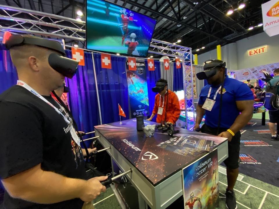 The potential economics of an unattended four-player VR Foosball are very attractive. US distributor Greg Barron found the developer at IAAPA Paris earlier this year. CHARLIE FINK The potential economics of an unattended four-player VR Foosball are very attractive. US distributor Greg Barron found the developer at IAAPA Paris earlier this year. CHARLIE FINK