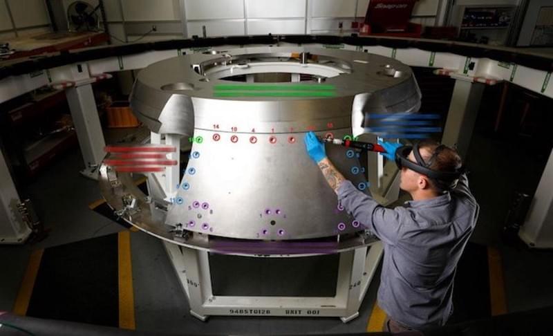 The HoloLens helps this Lockheed engineer place fasteners on the Orion spacecraft. ©2019 LOCKHEED MARTIN CORPORATION. ALL RIGHTS RESERVED. The HoloLens helps this Lockheed engineer place fasteners on the Orion spacecraft. ©2019 LOCKHEED MARTIN CORPORATION. ALL RIGHTS RESERVED.