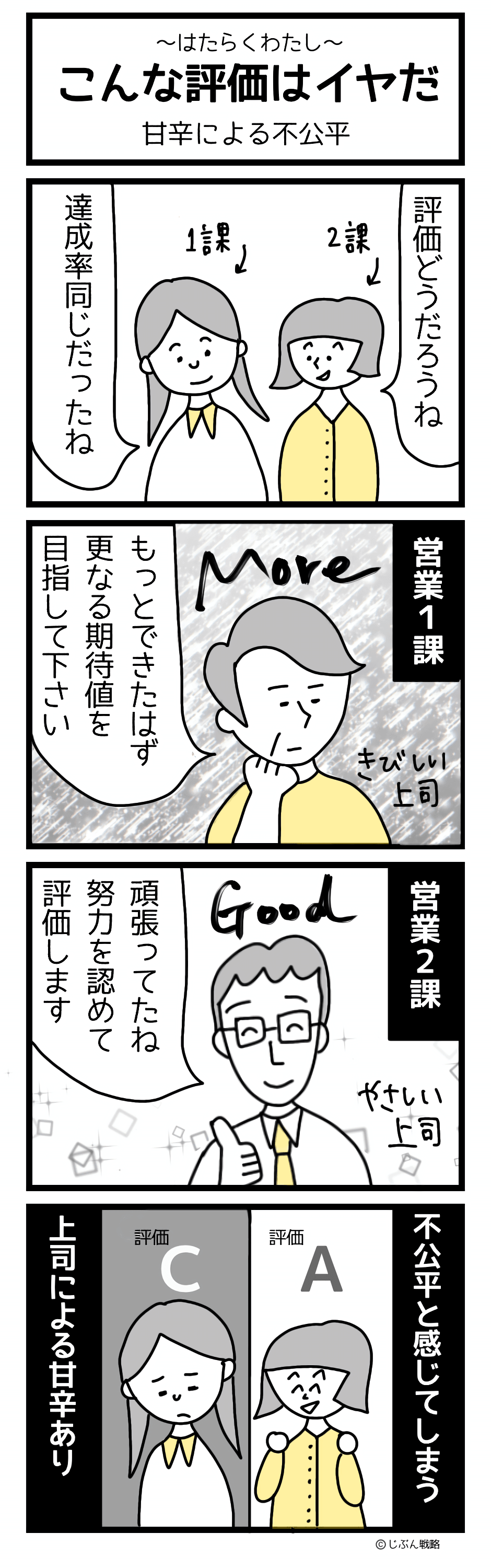 4コマ漫画はたらくわたし「甘辛による不公平」 4コマ漫画はたらくわたし「甘辛による不公平」