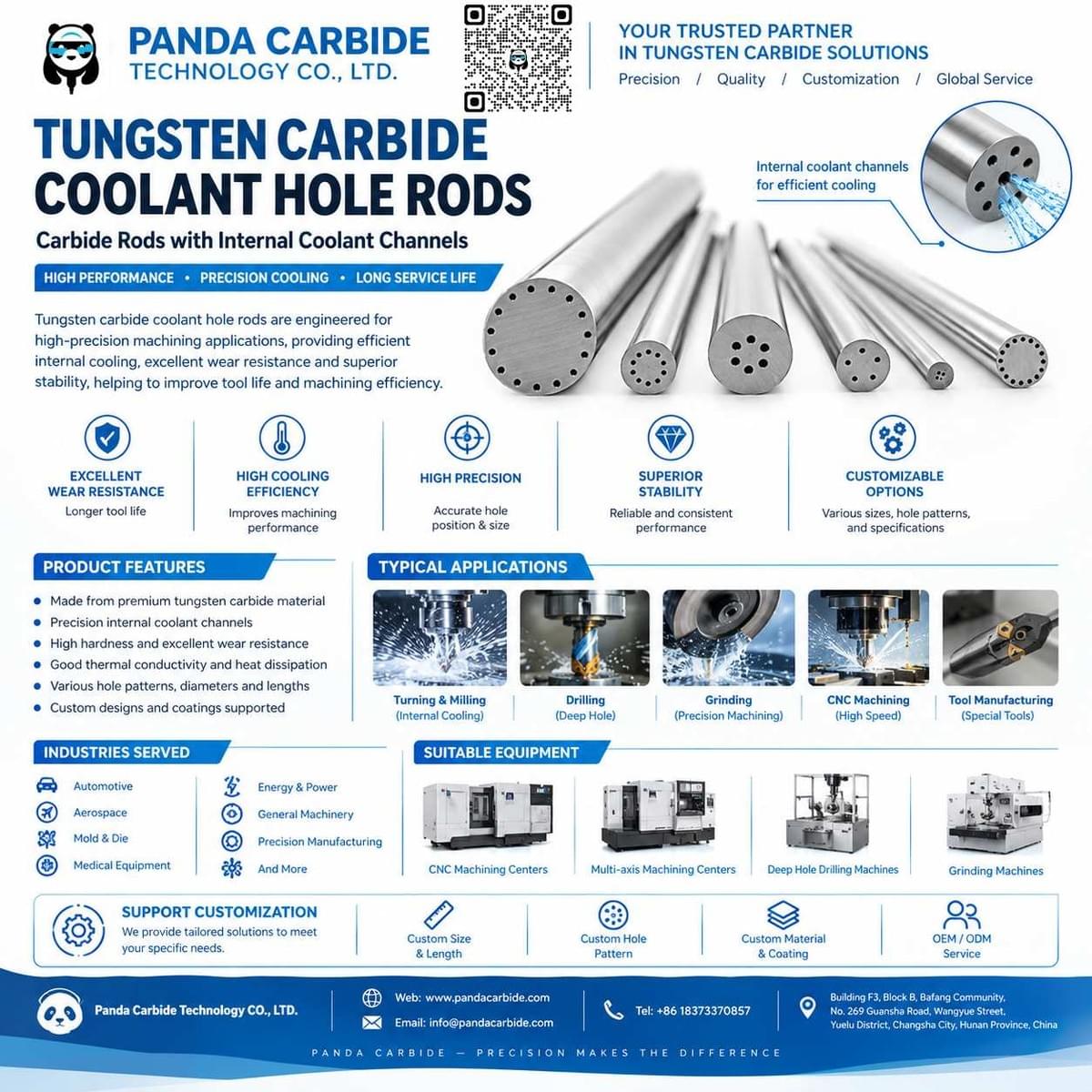 Solid Tungsten Carbide Coolant Hole Rods | Multi-Hole Straight & Helical Coolant Channel Carbide Rods for CNC Drills & End Mills | Panda Carbide Solid Tungsten Carbide Coolant Hole Rods | Multi-Hole Straight & Helical Coolant Channel Carbide Rods for CNC Drills & End Mills | Panda Carbide