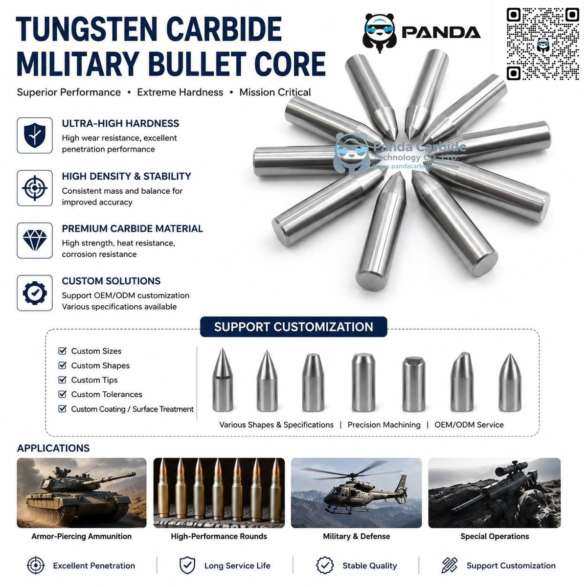 Defense-Grade Tungsten Carbide Ammunition Cores | High-Density Kinetic Energy Penetrators | Custom Military Ordinance Components by Panda Carbide Defense-Grade Tungsten Carbide Ammunition Cores | High-Density Kinetic Energy Penetrators | Custom Military Ordinance Components by Panda Carbide