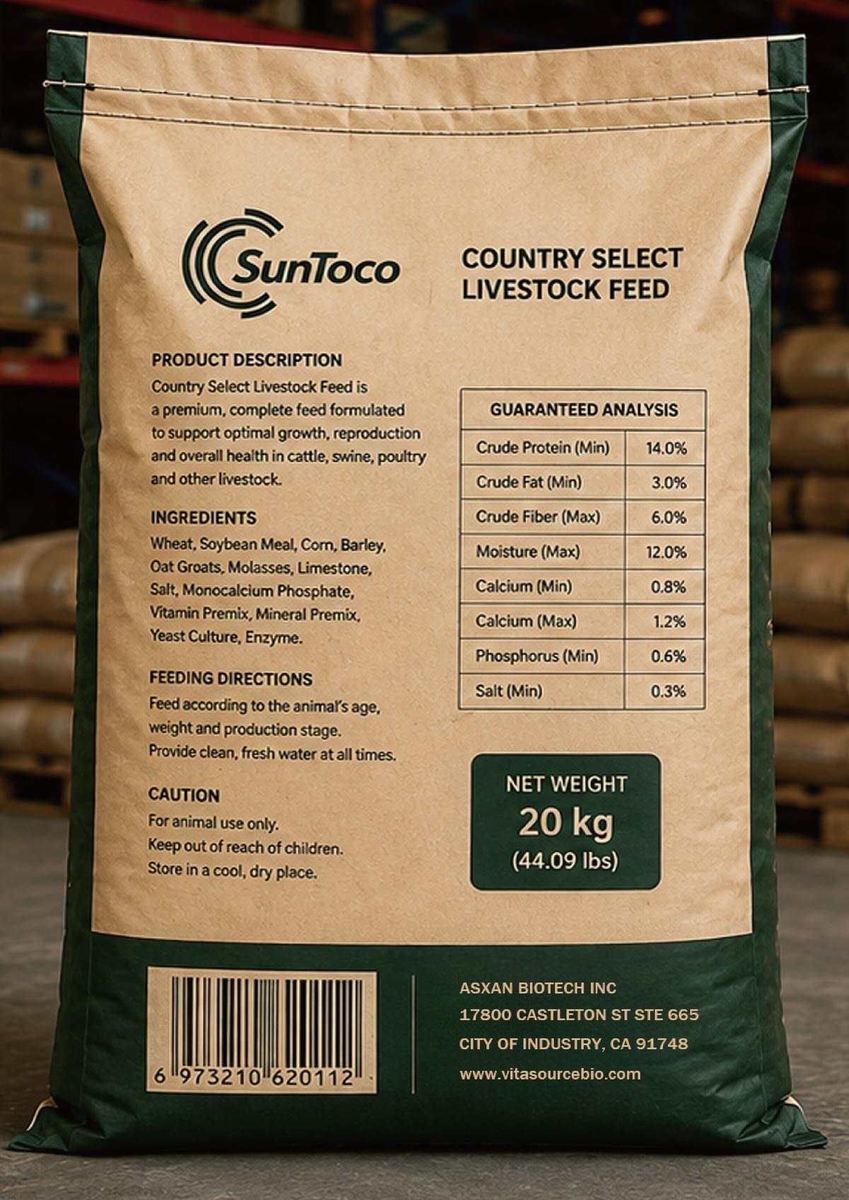 SunToco Country Select Livestock Feed, 20kg Complete Nutrition for Cattle, Swine & Poultry