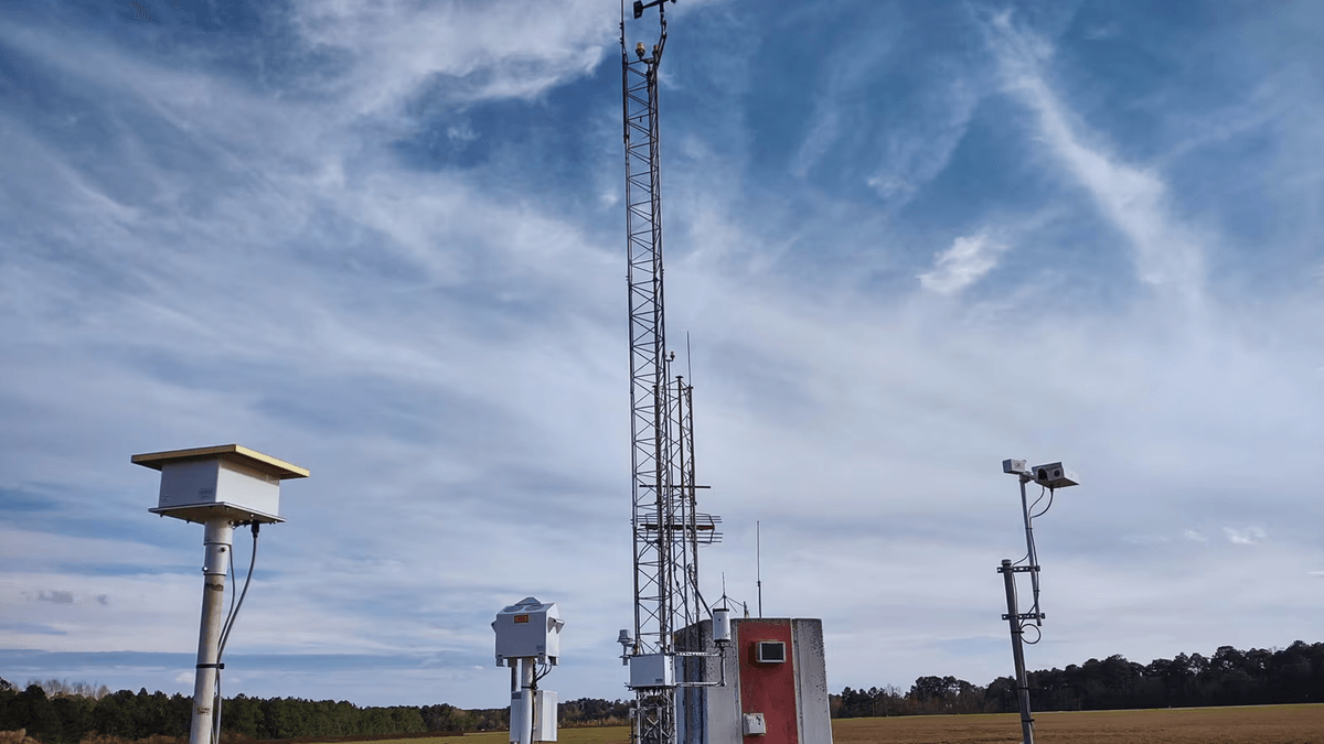 Airport weather observation station with radar and sensor equipment. Airport weather observation station with radar and sensor equipment.