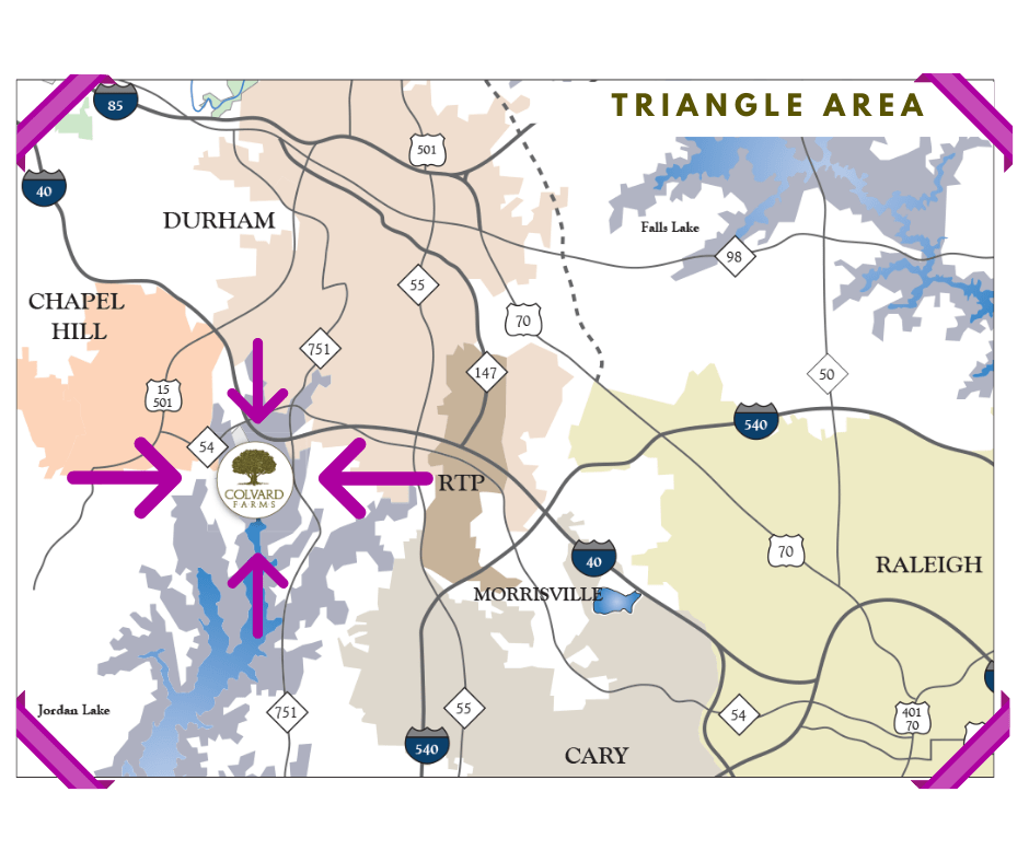 Map of Research Triangle Park North Carolina showing Colvard Farms Map of Research Triangle Park North Carolina showing Colvard Farms