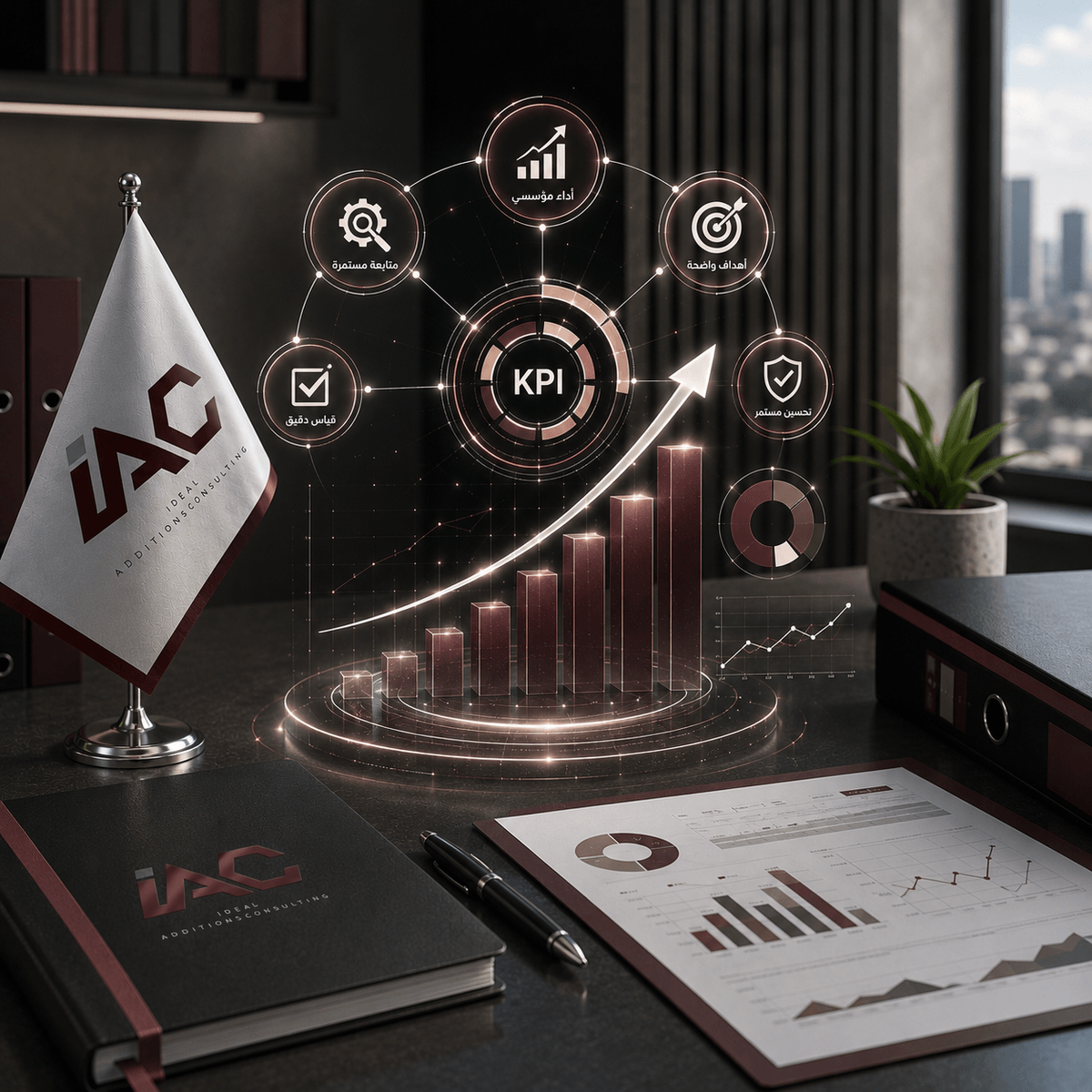 لوحة مؤشرات KPI ورسوم بيانية في مكتب مؤسسي تعبّر عن قياس الأثر ومتابعة الأداء ودعم جودة القرار. لوحة مؤشرات KPI ورسوم بيانية في مكتب مؤسسي تعبّر عن قياس الأثر ومتابعة الأداء ودعم جودة القرار.