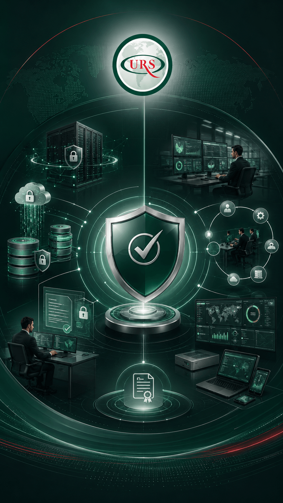 A corporate scene reflecting audit and technical assessment services for specialized management systems through URS Jordan, with visual elements suggesting application data review, certification scope definition, on-site evidence collection, and decision-making independence within an international accreditation framework linked to UKAS. A corporate scene reflecting audit and technical assessment services for specialized management systems through URS Jordan, with visual elements suggesting application data review, certification scope definition, on-site evidence collection, and decision-making independence within an international accreditation framework linked to UKAS.