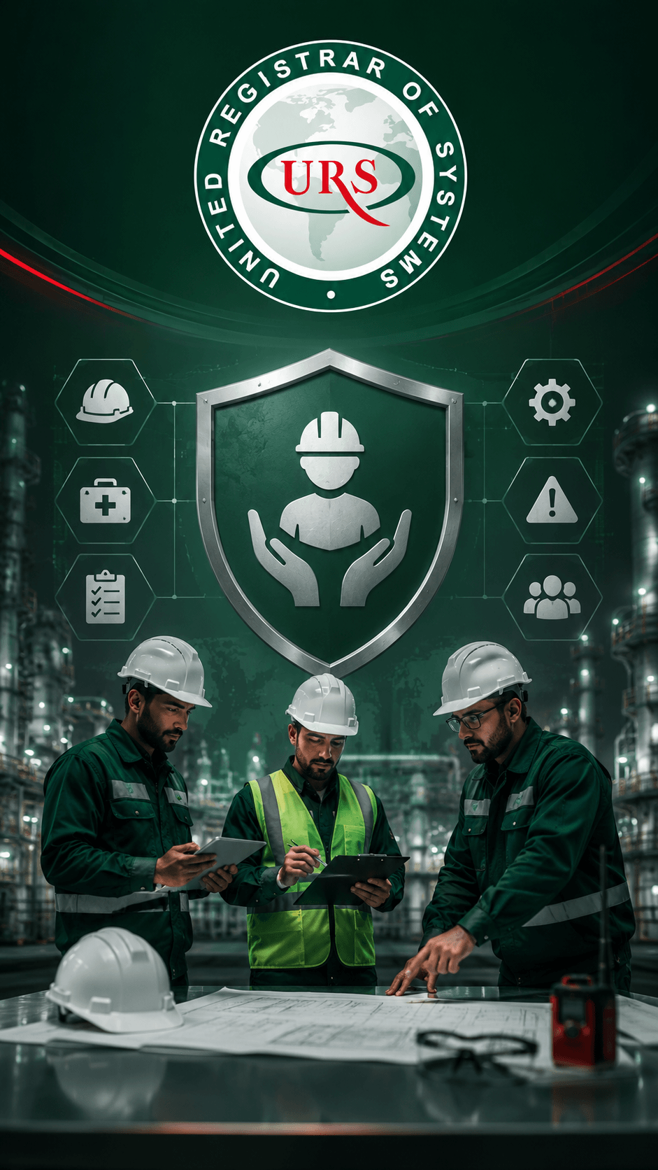 Visual explanation of the concept of the ISO 45001 system and its role in managing occupational health and safety within the work environment. Visual explanation of the concept of the ISO 45001 system and its role in managing occupational health and safety within the work environment.