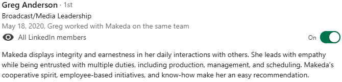 Reccomendation from LinkedIn Reccomendation from LinkedIn