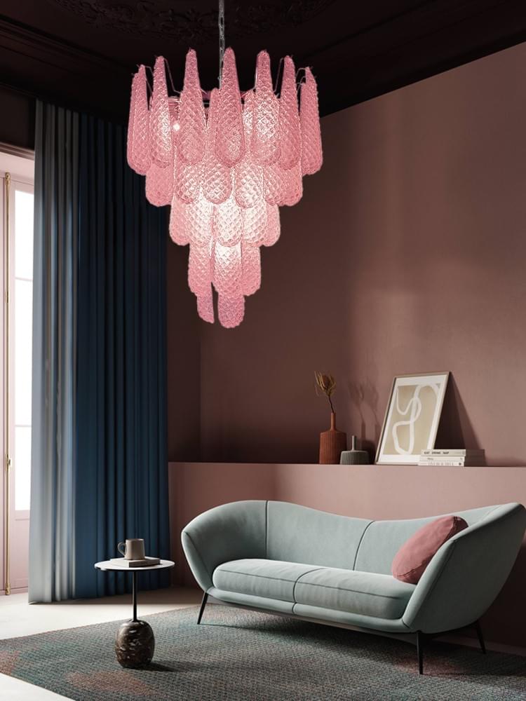 Murano Glass Drop Chandelier - A Modern Italian Petal-Design Centerpiece for Dining Rooms