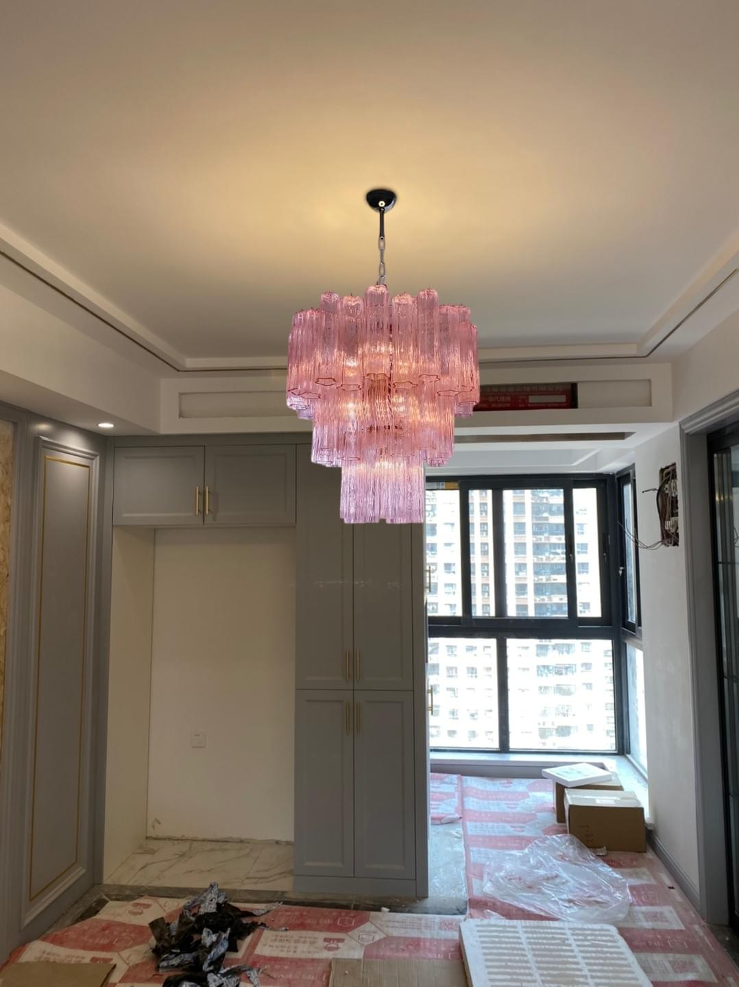 48 pink glass tube multi-tier chandelier create a Comfortable atmosphere 48 pink glass tube multi-tier chandelier create a Comfortable atmosphere