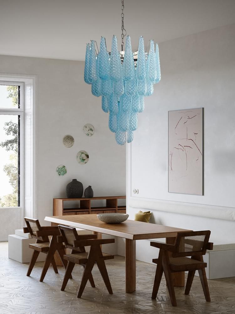 Murano Glass Drop Chandelier - A Modern Italian Petal-Design Centerpiece for Dining Rooms