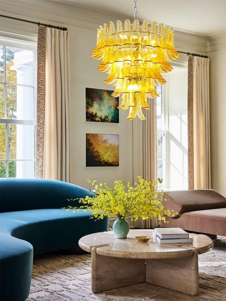 Luxury Modern Chandeliers for Living Room - Murano Glass Petals Long Hanging Lights