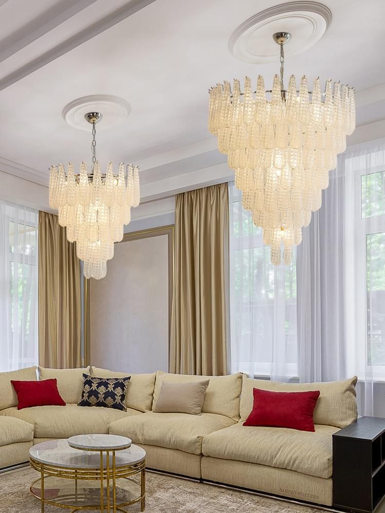 Murano Glass Drop Chandelier - A Modern Italian Petal-Design Centerpiece for Dining Rooms