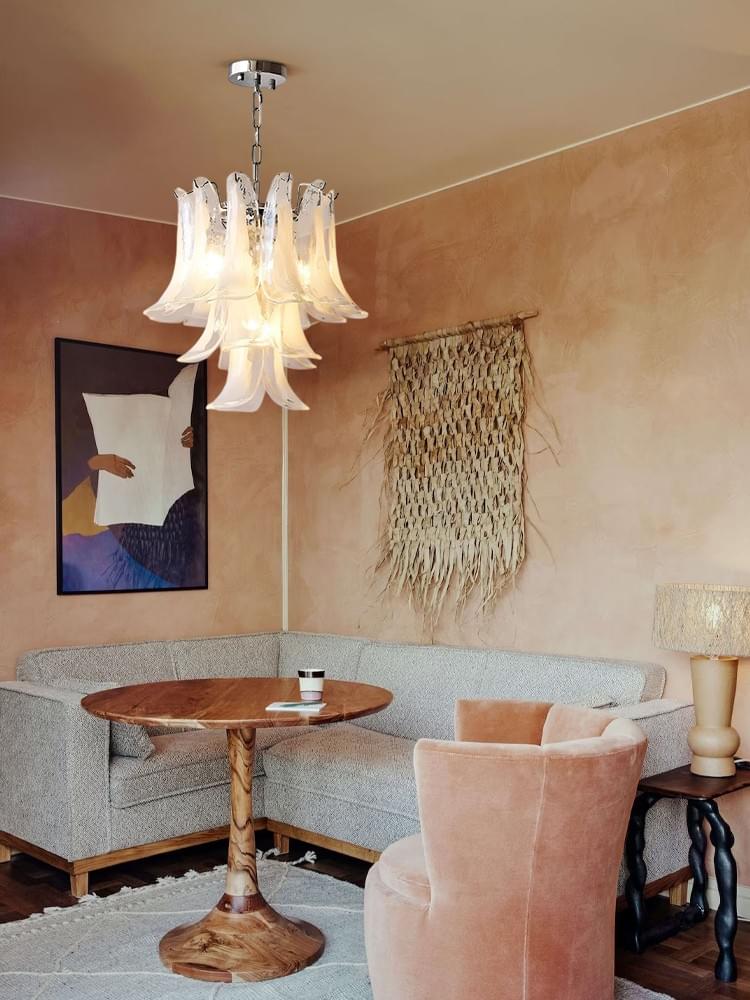 Luxury Modern Chandeliers for Living Room - Murano Glass Petals Long Hanging Lights