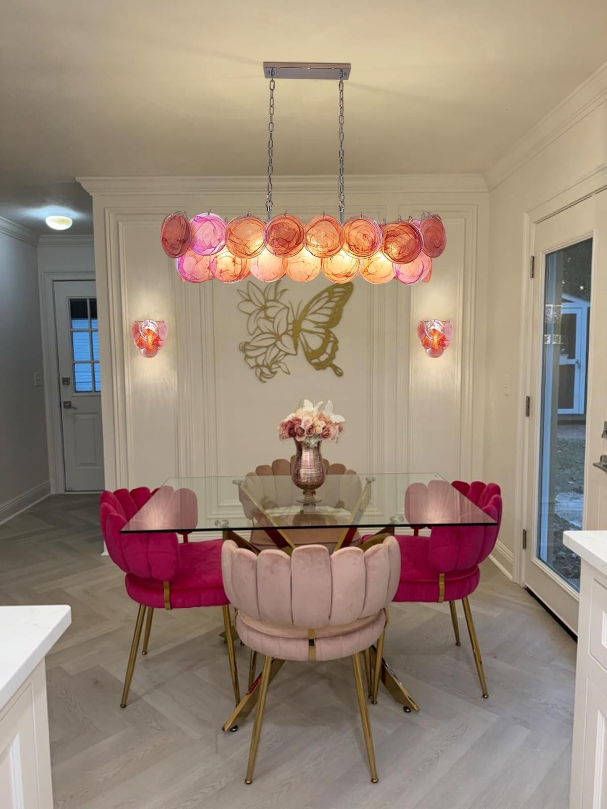 Art deco pink glass large chandelier and wall sconces for dining room & foyer Art deco pink glass large chandelier and wall sconces for dining room & foyer