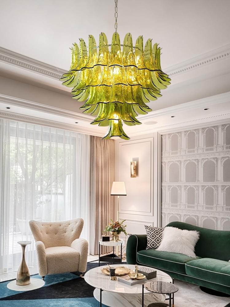 Luxury Modern Chandeliers for Living Room - Murano Glass Petals Long Hanging Ceiling