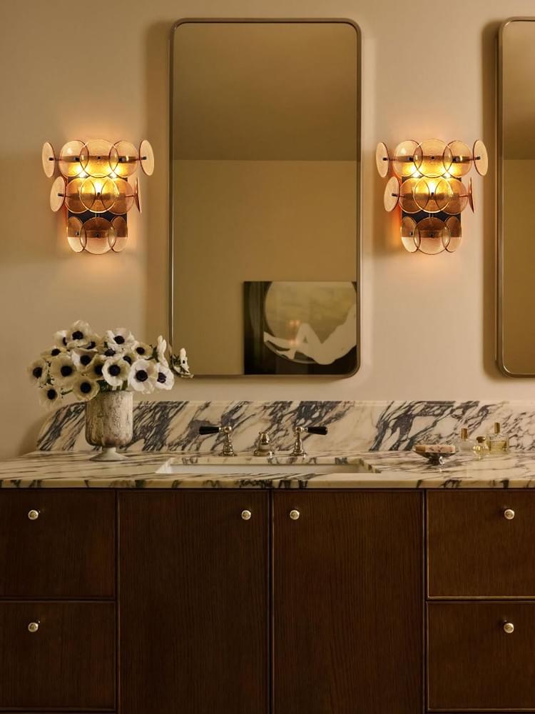 Mid-Century Clear Green Brass Glass Bedside Wall Sconce for Bedroom Decor