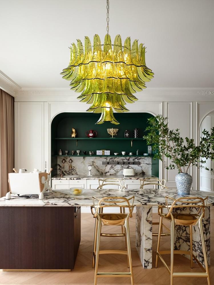 Artistic Murano Petal Chandelier Handcrafted Glass Leaves Luxury Lighting for Dining & Living Room