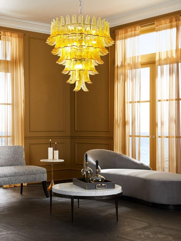 Luxury Modern Chandeliers for Living Room - Murano Glass Petals Long Hanging Lights