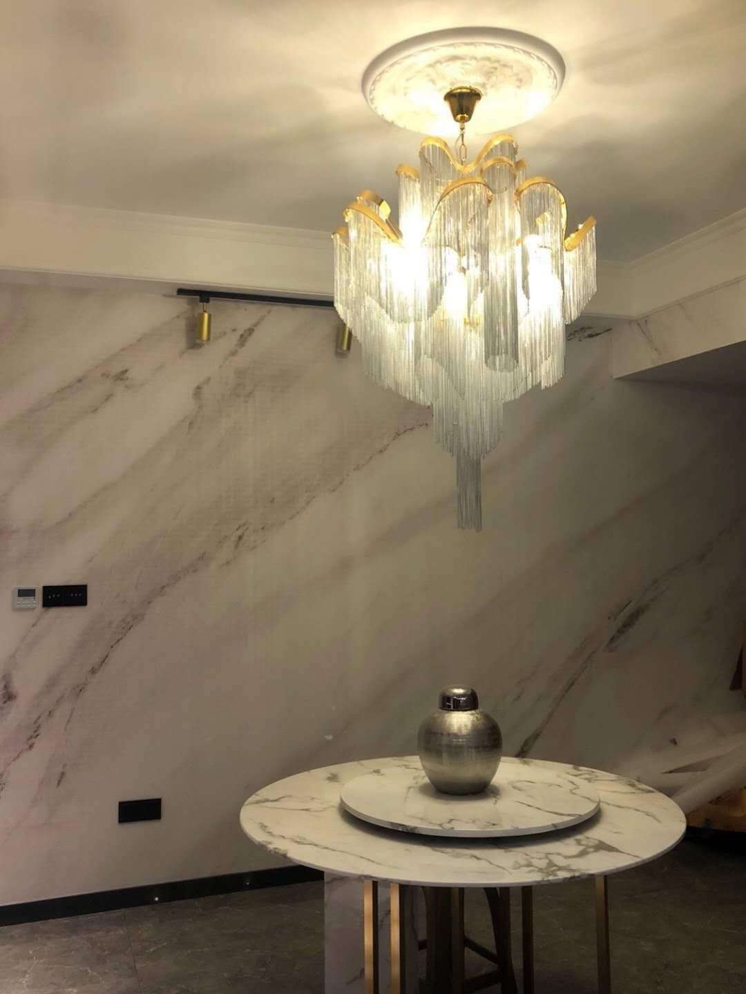 Modern nickel aluminum chain chandelier for dining room Modern nickel aluminum chain chandelier for dining room