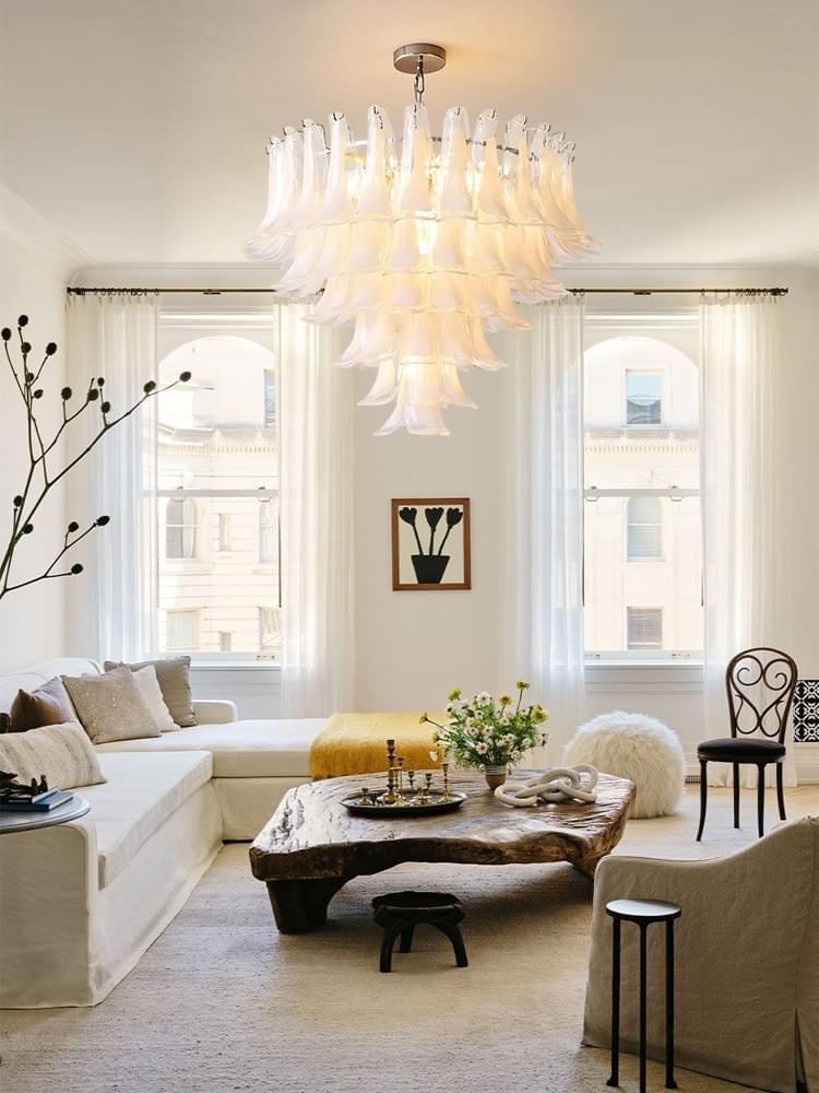 Luxury Modern Chandeliers for Living Room - Murano Glass Petals Long Hanging Lights