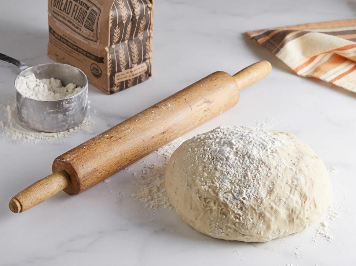 Bright white flour, a well-loved wooden rolling pin, neutral dough, and a vintage-style brown kraft paper flour bag. Anticipation and rustic charm. It feels like the calm before the storm, capturing that magical moment right before the dough gets rolled out and transformed. Bright white flour, a well-loved wooden rolling pin, neutral dough, and a vintage-style brown kraft paper flour bag. Anticipation and rustic charm. It feels like the calm before the storm, capturing that magical moment right before the dough gets rolled out and transformed.