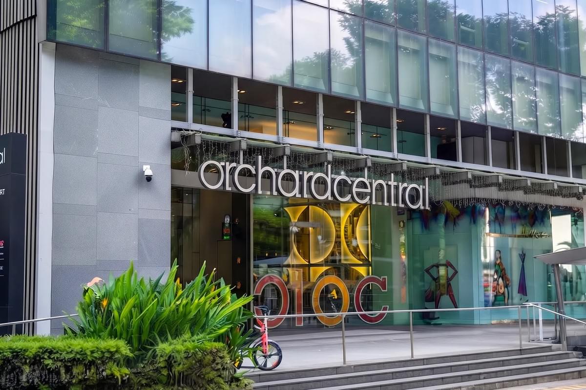 Orchard Central shopping mall exterior entrance with modern glass architecture in Singapore. Orchard Central shopping mall exterior entrance with modern glass architecture in Singapore.