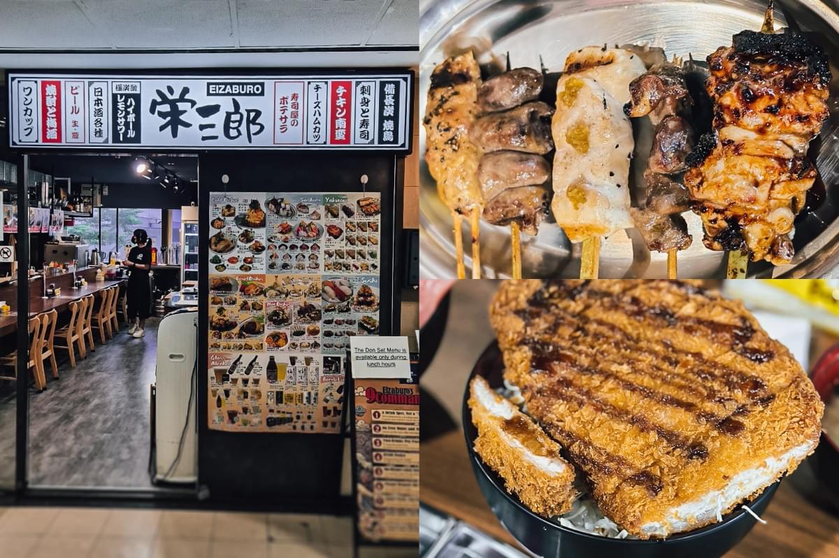 Eye-level wide-angle. Left: Tracy’s food stall with a bright green storefront, illustrated logo sign, menu boards filled with food images and text, countertop display, and simple seating area within an indoor food hall setting. Upper Right: Top-down close-up of a bowl of thick noodle soup featuring broad noodles, halved cherry tomatoes, leafy greens, mushrooms, and a rich brown broth, highlighting hearty textures and colorful ingredients. Lower Right: Extreme close-up of a spoon holding a textured meatball above noodle soup, with visible noodles and broth in the background, emphasizing the dense interior texture and savory presentation. Eye-level wide-angle. Left: Tracy’s food stall with a bright green storefront, illustrated logo sign, menu boards filled with food images and text, countertop display, and simple seating area within an indoor food hall setting. Upper Right: Top-down close-up of a bowl of thick noodle soup featuring broad noodles, halved cherry tomatoes, leafy greens, mushrooms, and a rich brown broth, highlighting hearty textures and colorful ingredients. Lower Right: Extreme close-up of a spoon holding a textured meatball above noodle soup, with visible noodles and broth in the background, emphasizing the dense interior texture and savory presentation.