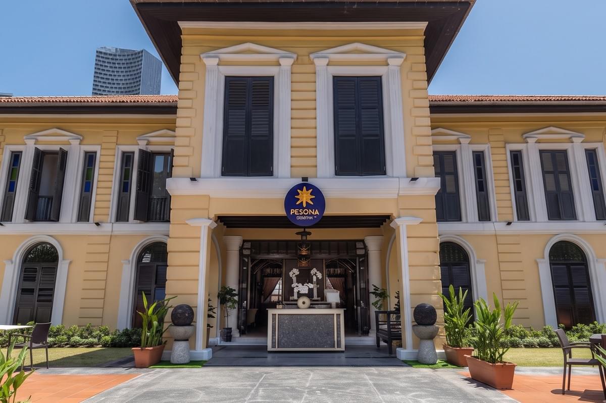 Permata Singapore restaurant exterior at The Yellow Mansion in Kampong Glam. Permata Singapore restaurant exterior at The Yellow Mansion in Kampong Glam.