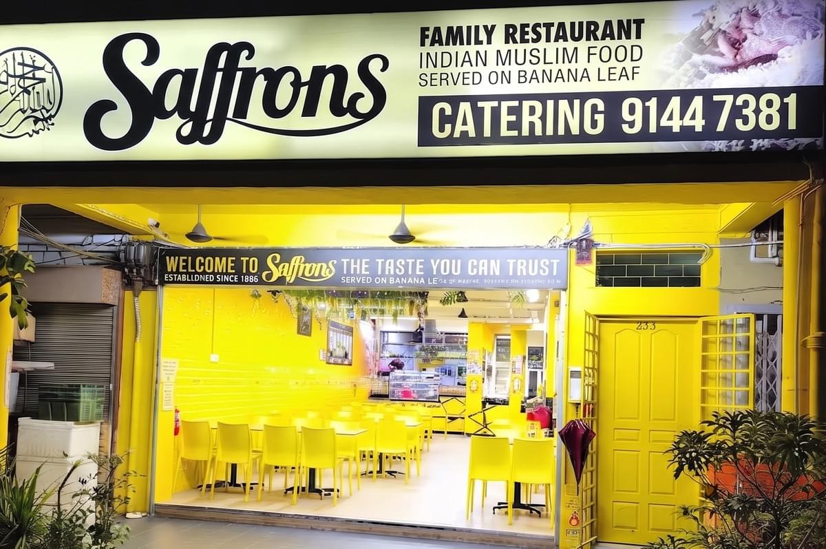 Saffrons Restaurant halal Indian Muslim food storefront in Singapore. Saffrons Restaurant halal Indian Muslim food storefront in Singapore.