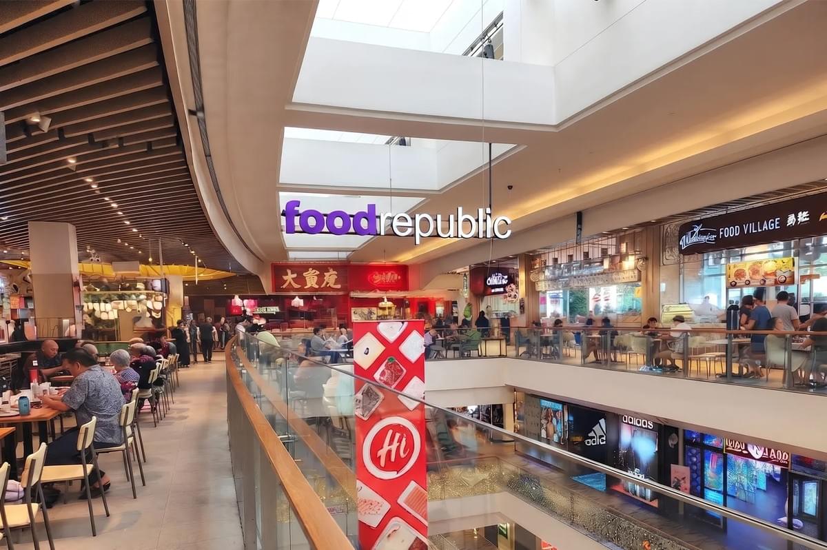 Food Republic food court interior inside a modern shopping mall. Food Republic food court interior inside a modern shopping mall.