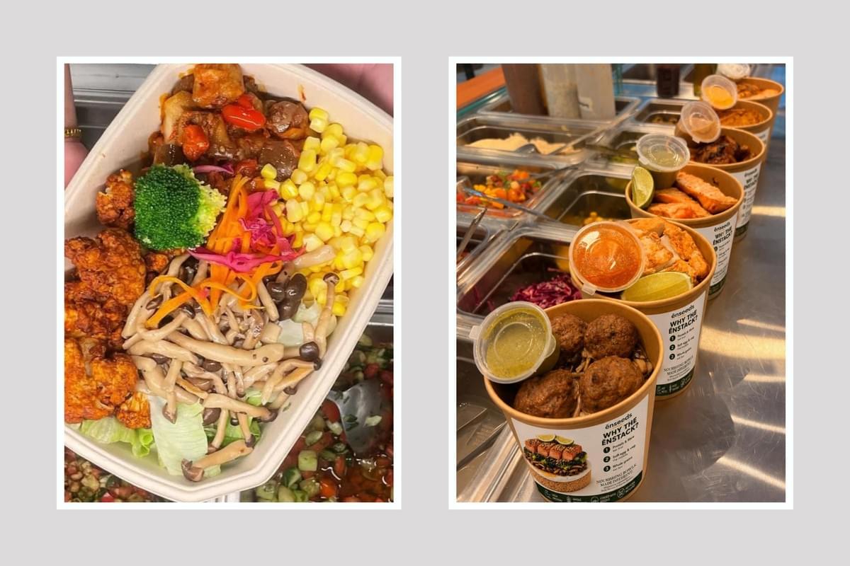 A split image showcases popular Korean dishes, with the left side featuring two colorful bowls of bibimbap topped with fried eggs alongside side dishes like kimchi and gochujang. The right side captures various meats and a large shrimp sizzling on a charcoal grill beneath a metallic exhaust hood. A split image showcases popular Korean dishes, with the left side featuring two colorful bowls of bibimbap topped with fried eggs alongside side dishes like kimchi and gochujang. The right side captures various meats and a large shrimp sizzling on a charcoal grill beneath a metallic exhaust hood.