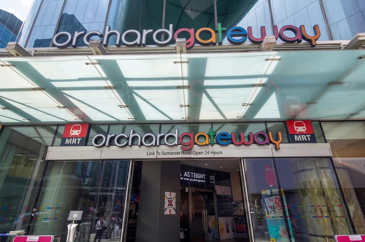 Exterior entrance of orchardgateway shopping mall with direct link to Somerset MRT station on Orchard Road, Singapore. Exterior entrance of orchardgateway shopping mall with direct link to Somerset MRT station on Orchard Road, Singapore.