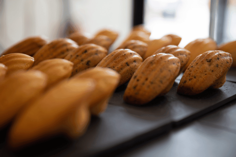 A thick slice of opera cake on a white plate, topped with decorative chocolate piping and a fresh mint sprig, with whole coffee beans scattered nearby on a floral tablecloth. A thick slice of opera cake on a white plate, topped with decorative chocolate piping and a fresh mint sprig, with whole coffee beans scattered nearby on a floral tablecloth.