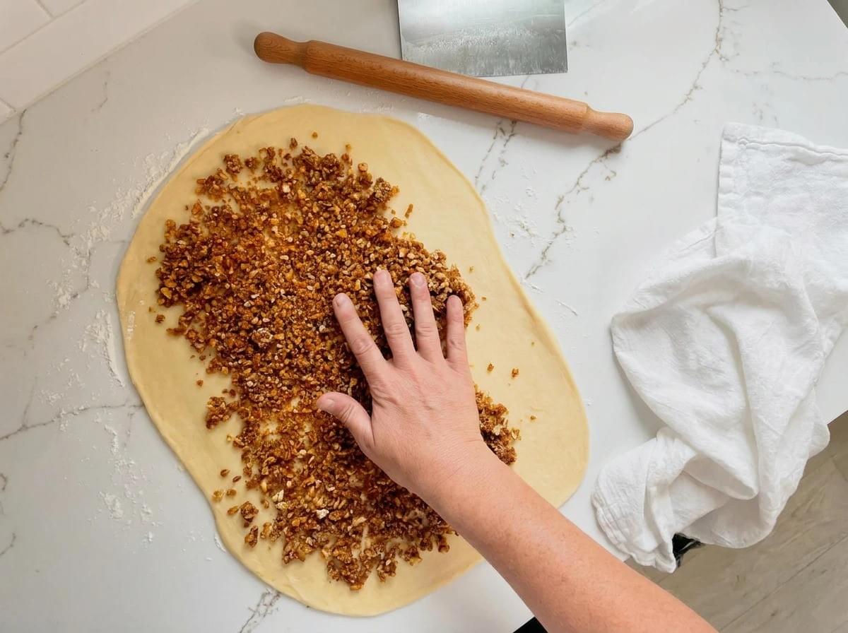 Bright white flour, a well-loved wooden rolling pin, neutral dough, and a vintage-style brown kraft paper flour bag. Bright white flour, a well-loved wooden rolling pin, neutral dough, and a vintage-style brown kraft paper flour bag.
