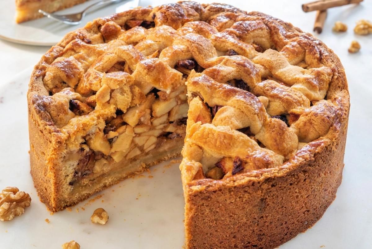 A slice of Dutch apple pie topped with a dollop of whipped cream on a plate. A slice of Dutch apple pie topped with a dollop of whipped cream on a plate.