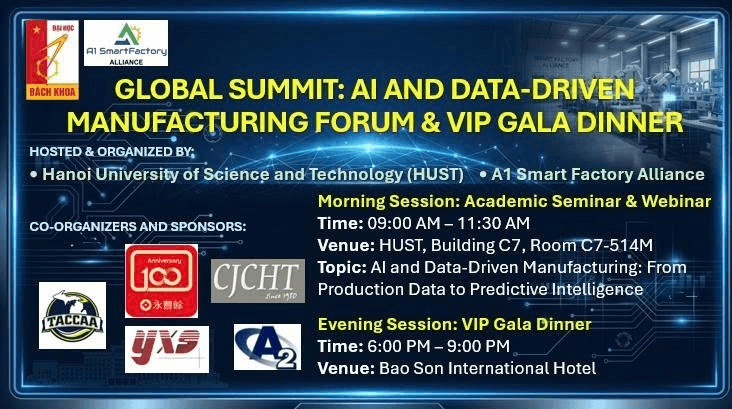Global Summit on AI and Data-Driven Manufacturing at HUST, co-organized by A1 Smart Factory Alliance with CJCHT. Global Summit on AI and Data-Driven Manufacturing at HUST, co-organized by A1 Smart Factory Alliance with CJCHT.