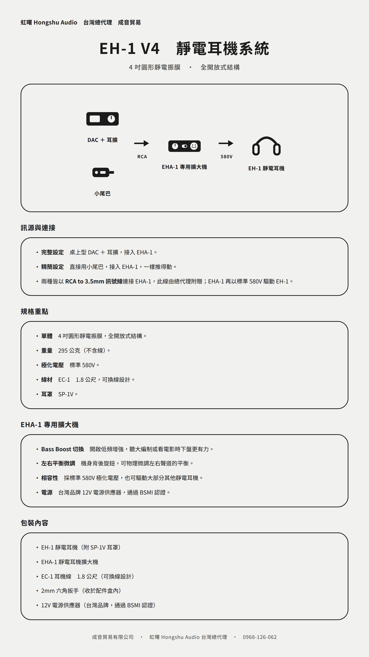 虹曙音響HONGSHU Audio EH-1 & EHA-1 靜電耳罩耳機系統組合