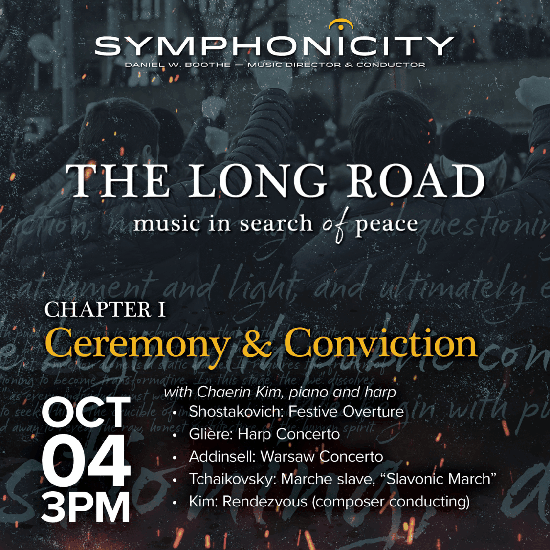 Chapter I: Ceremony & Conviction : Symphonicity opens its season October 4 at 3 p.m. at the Sandler Center with guest artist Chaerin Kim. Get tickets. Chapter I: Ceremony & Conviction : Symphonicity opens its season October 4 at 3 p.m. at the Sandler Center with guest artist Chaerin Kim. Get tickets.