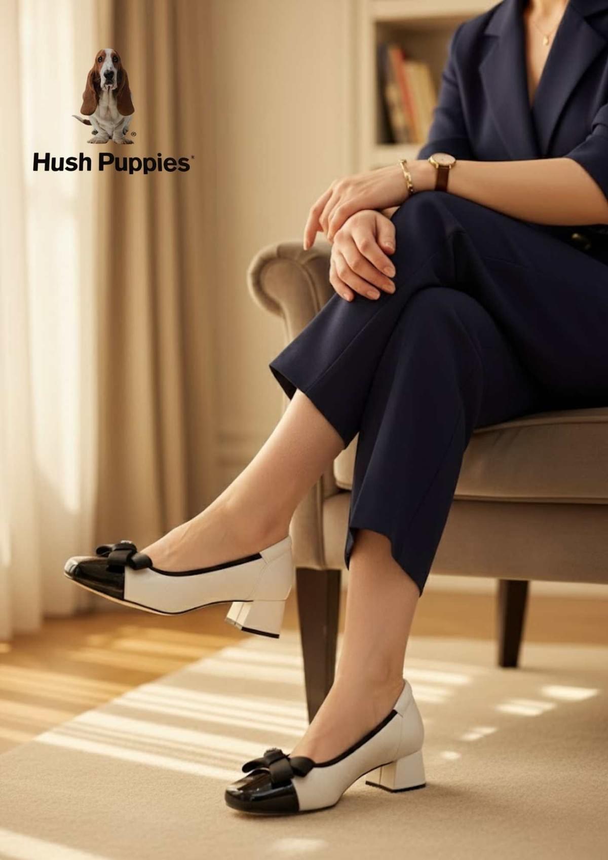 Hush Puppies 蝴蝶心金屬女低跟鞋