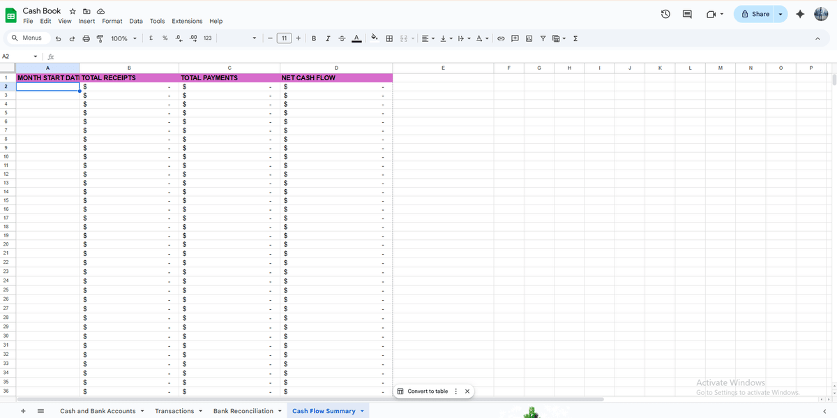 Cashbook Template
