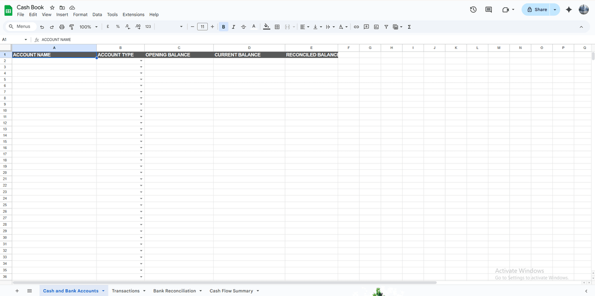 Cashbook Template