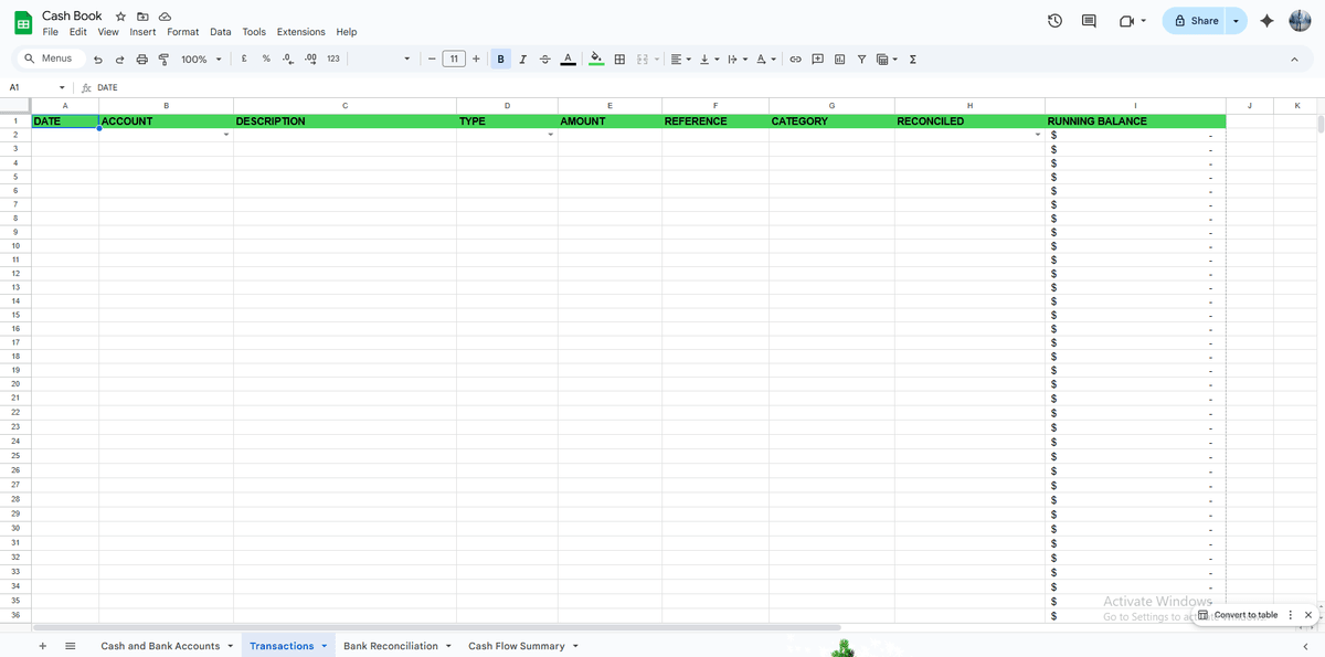 Cashbook Template