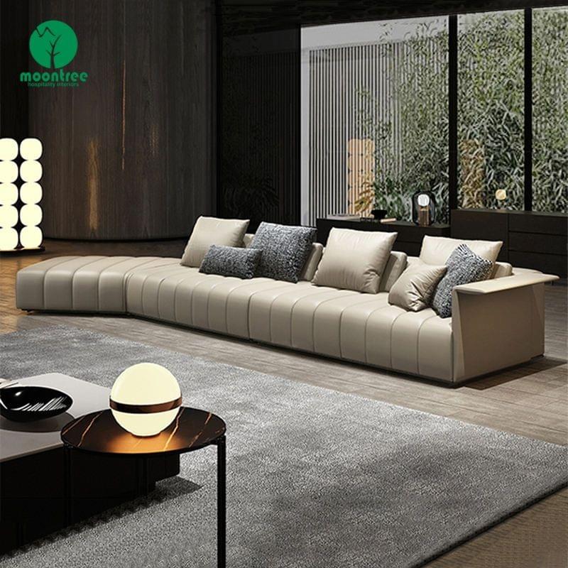 Contemporary Channeled Full-Grain Leather Sofa - Luxury Hospitality Seating by Moontree