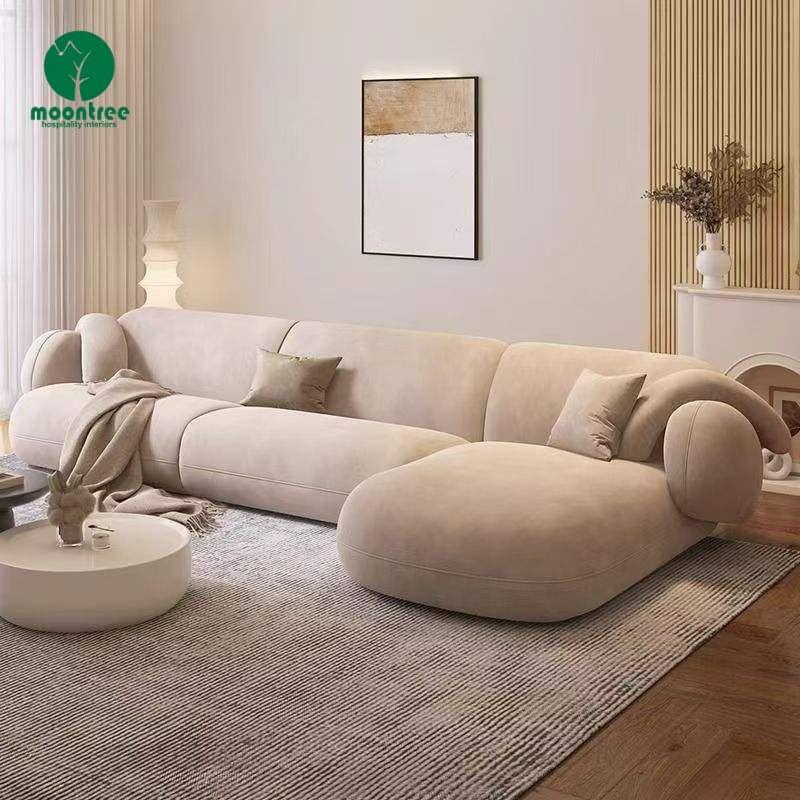 Moontree Organic Soft Velvet Sectional Sofa | L-Shaped Curved Chaise Sofa for Living Rooms & Hotels