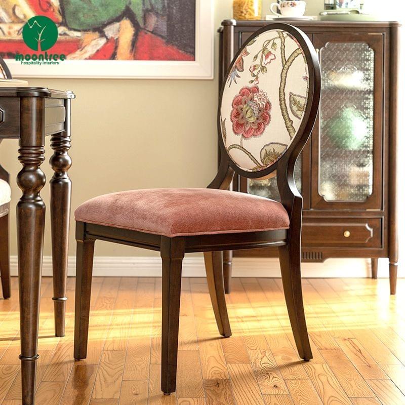 American Vintage Oval Back Solid Wood Dining Chair | Custom Fabric Luxury Accent Chair