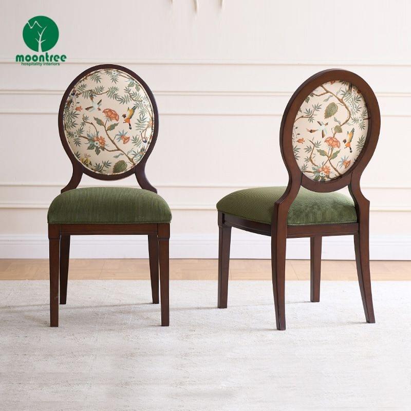 American Vintage Oval Back Solid Wood Dining Chair | Custom Fabric Luxury Accent Chair