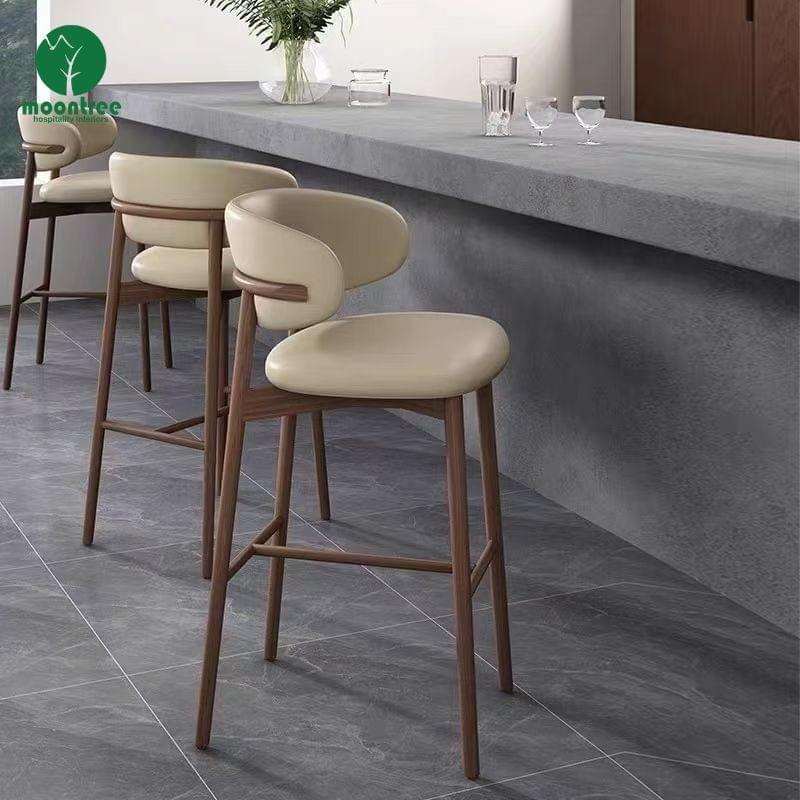 Moontree Solid Wood Bar Stools with Backrest & Soft Cushion, High Chair for Kitchen Island & Home